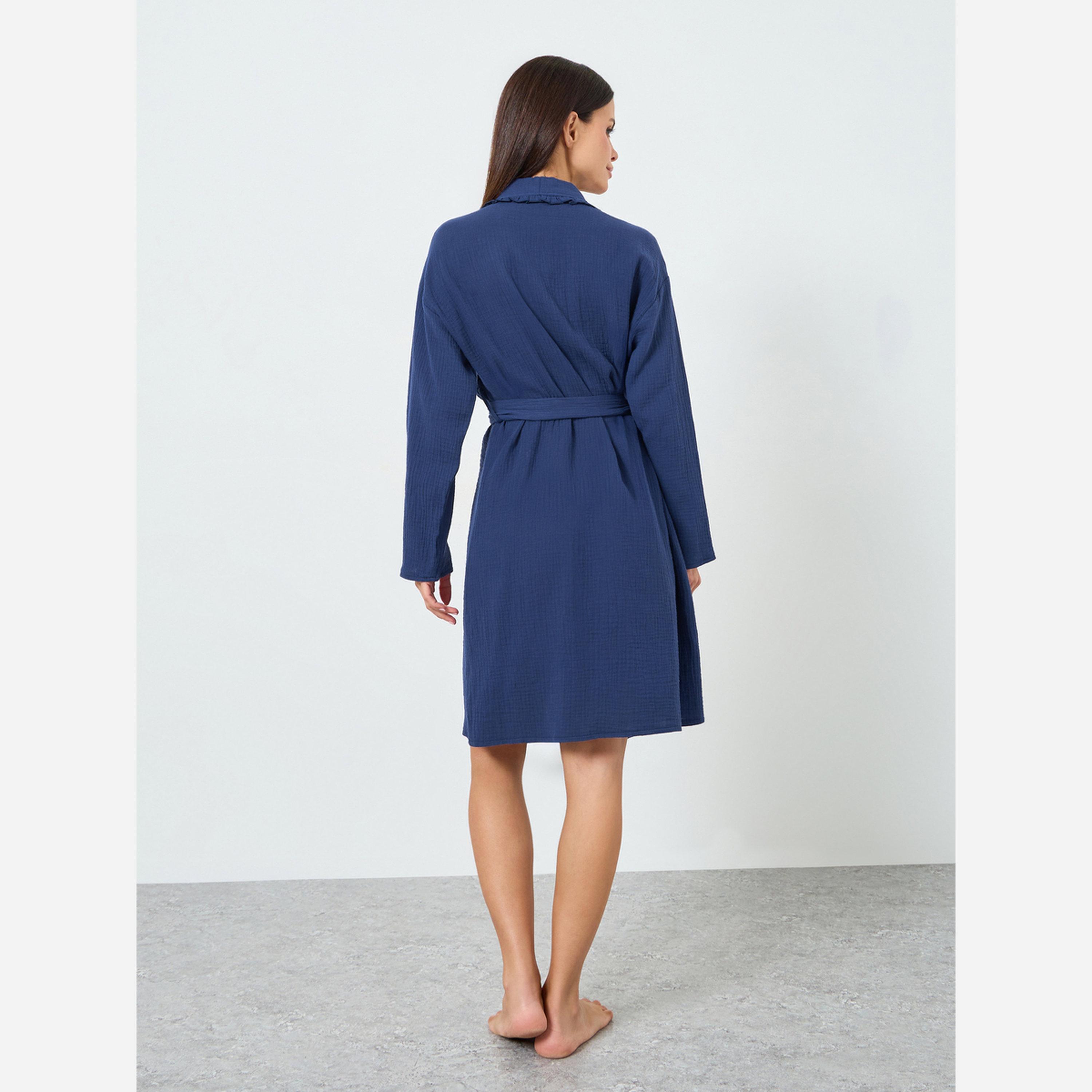 Styli COTTON GAUZE RUFFLE EDGE ROBE - KNEE-women-clothing-nightwear-robes-image-4