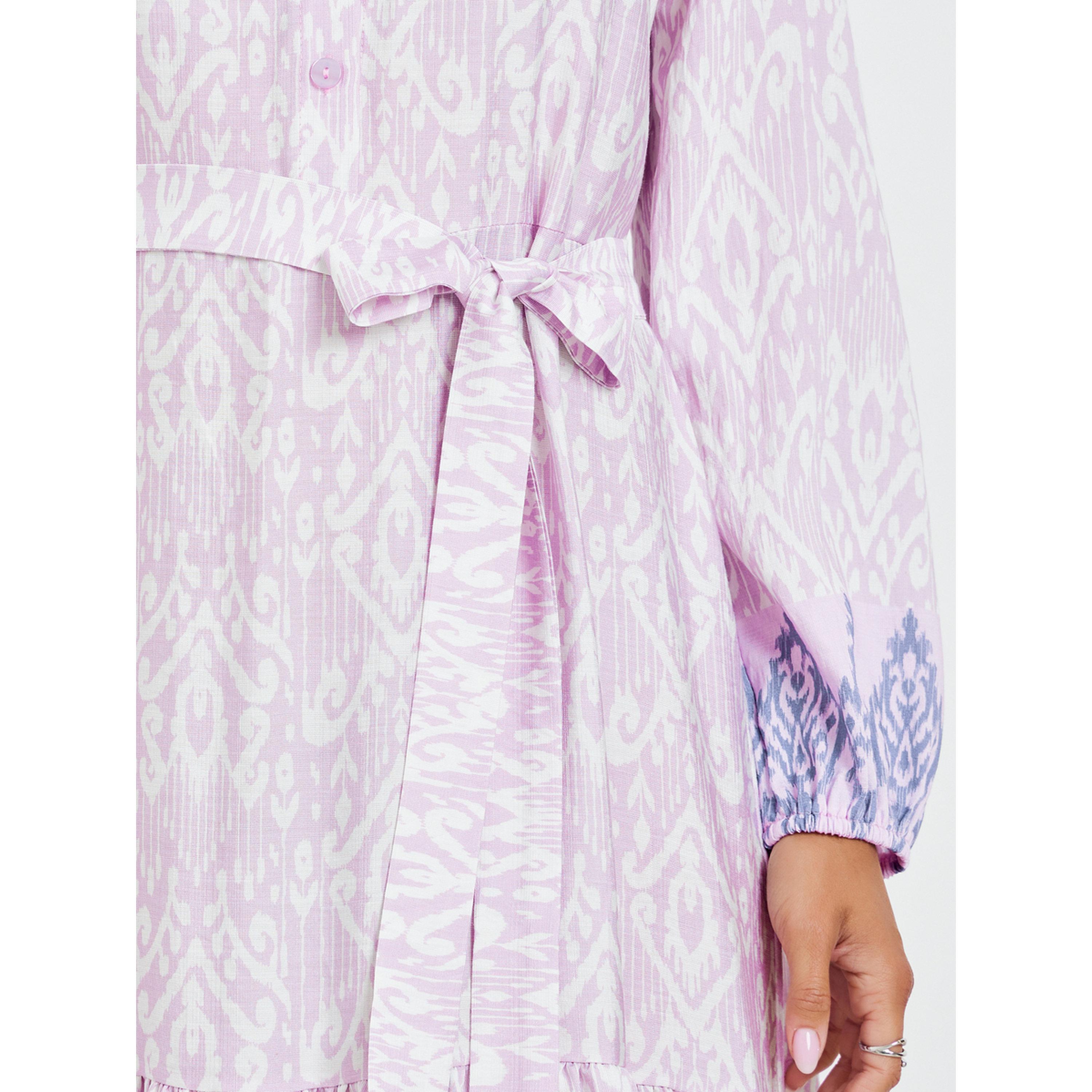 فستان طويل مطبع بحافة واسعة وأكمام طويلة-women-clothing-dresses-image-5