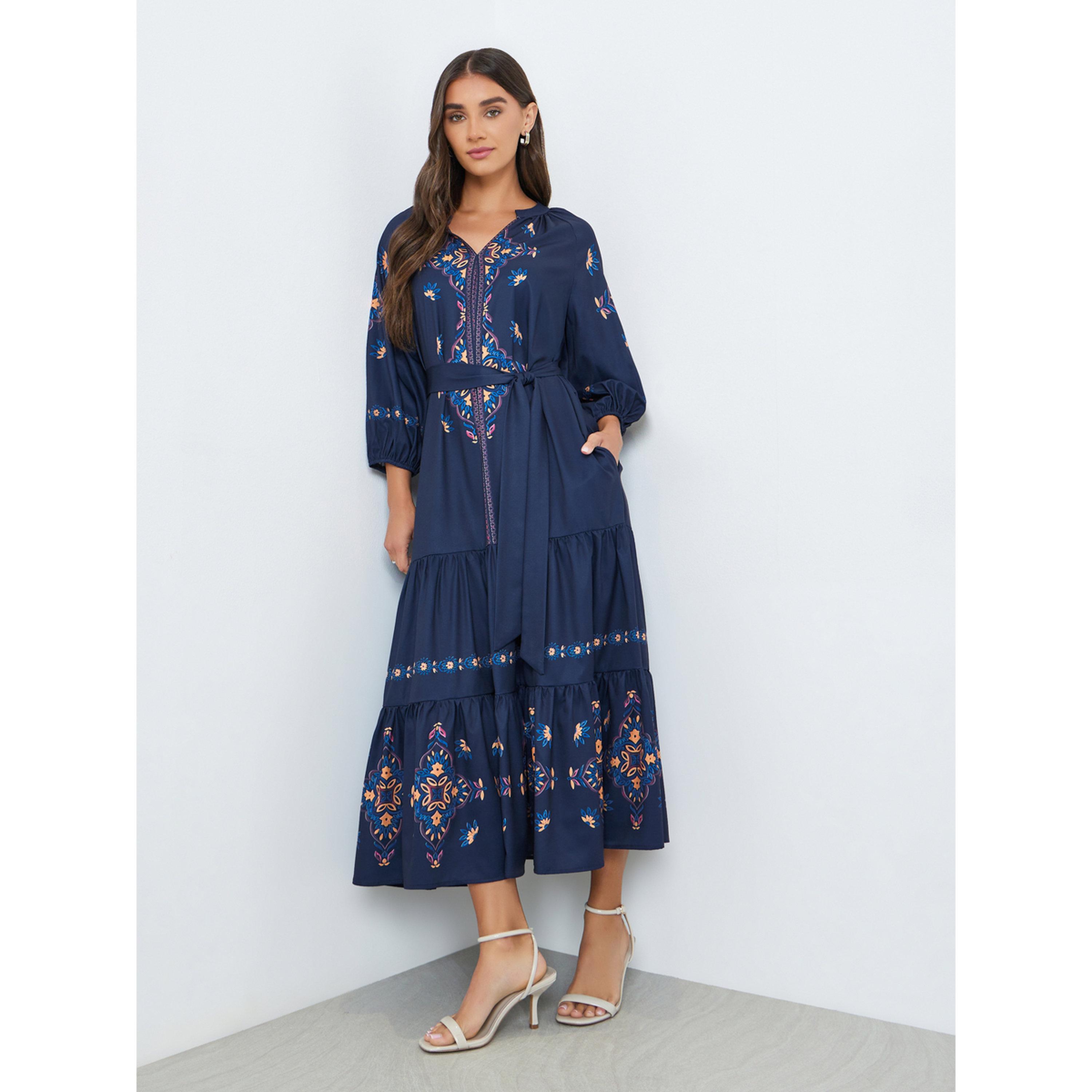 فستان ميدي طبقات بطبعة زهور-women-clothing-dresses-image-1
