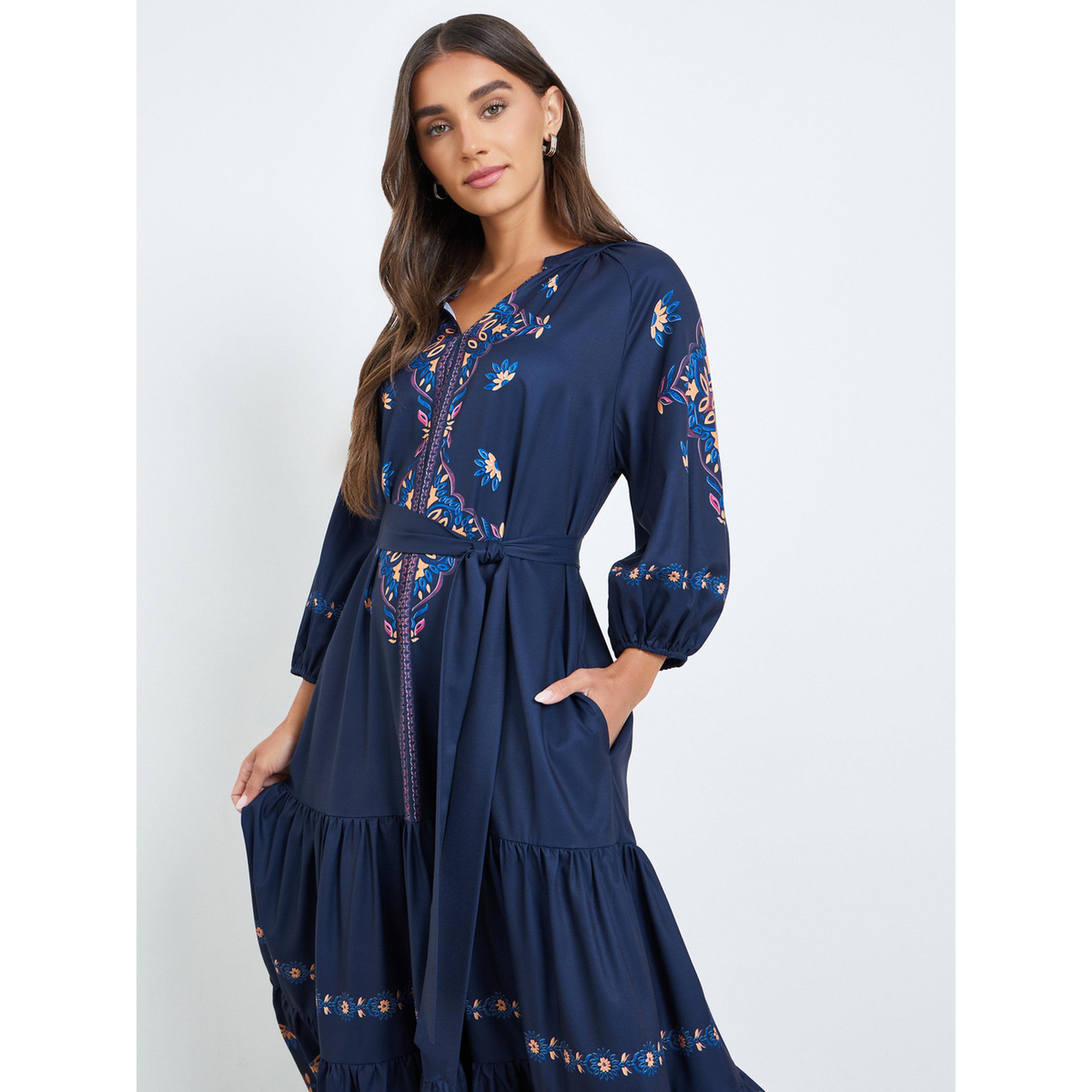 فستان ميدي طبقات بطبعة زهور-women-clothing-dresses-image-2