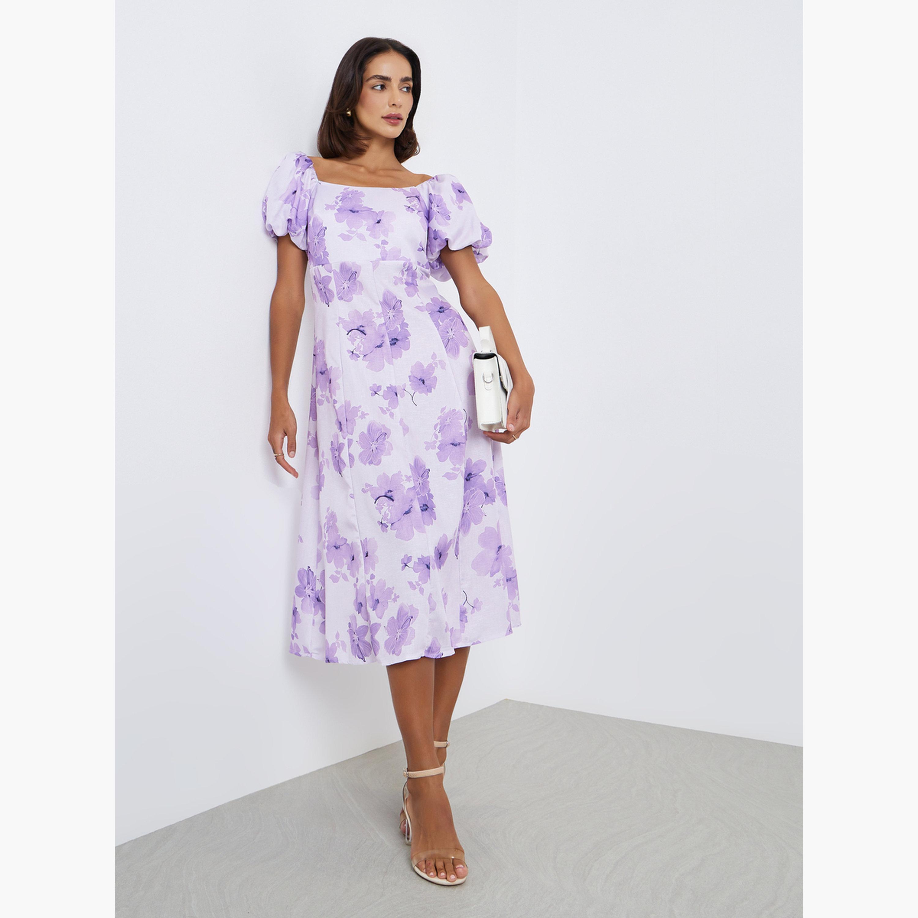 Styli Women Floral Midi A-Line Dress-women-clothing-dresses-image-1