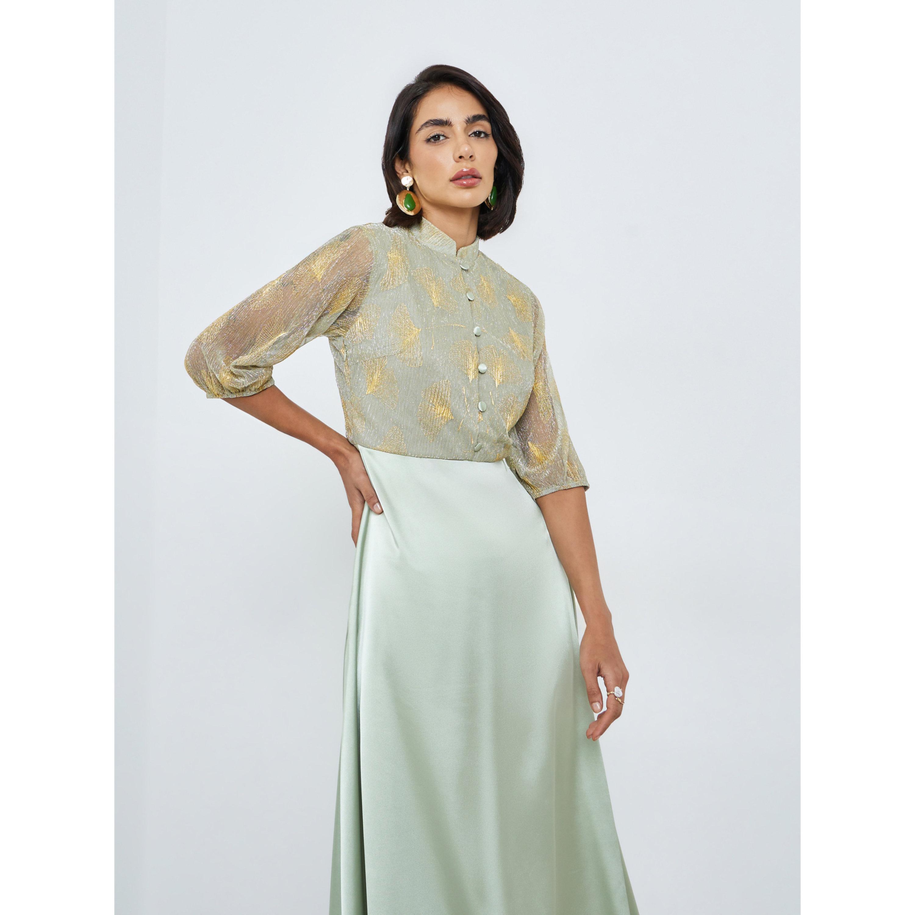 Styli Green Foil Print A-Line Maxi Dress-women-clothing-dresses-image-2