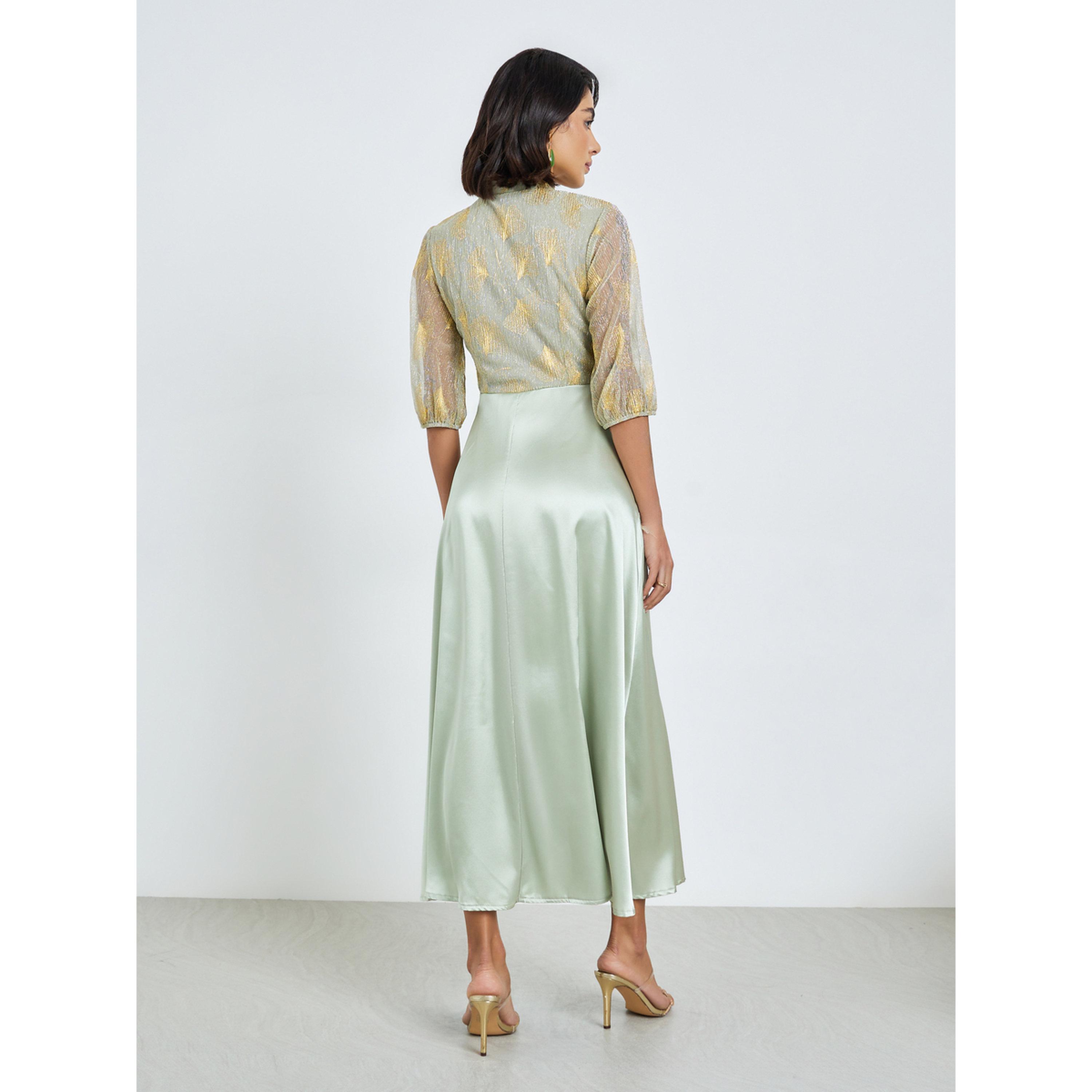 Styli Green Foil Print A-Line Maxi Dress-women-clothing-dresses-image-4