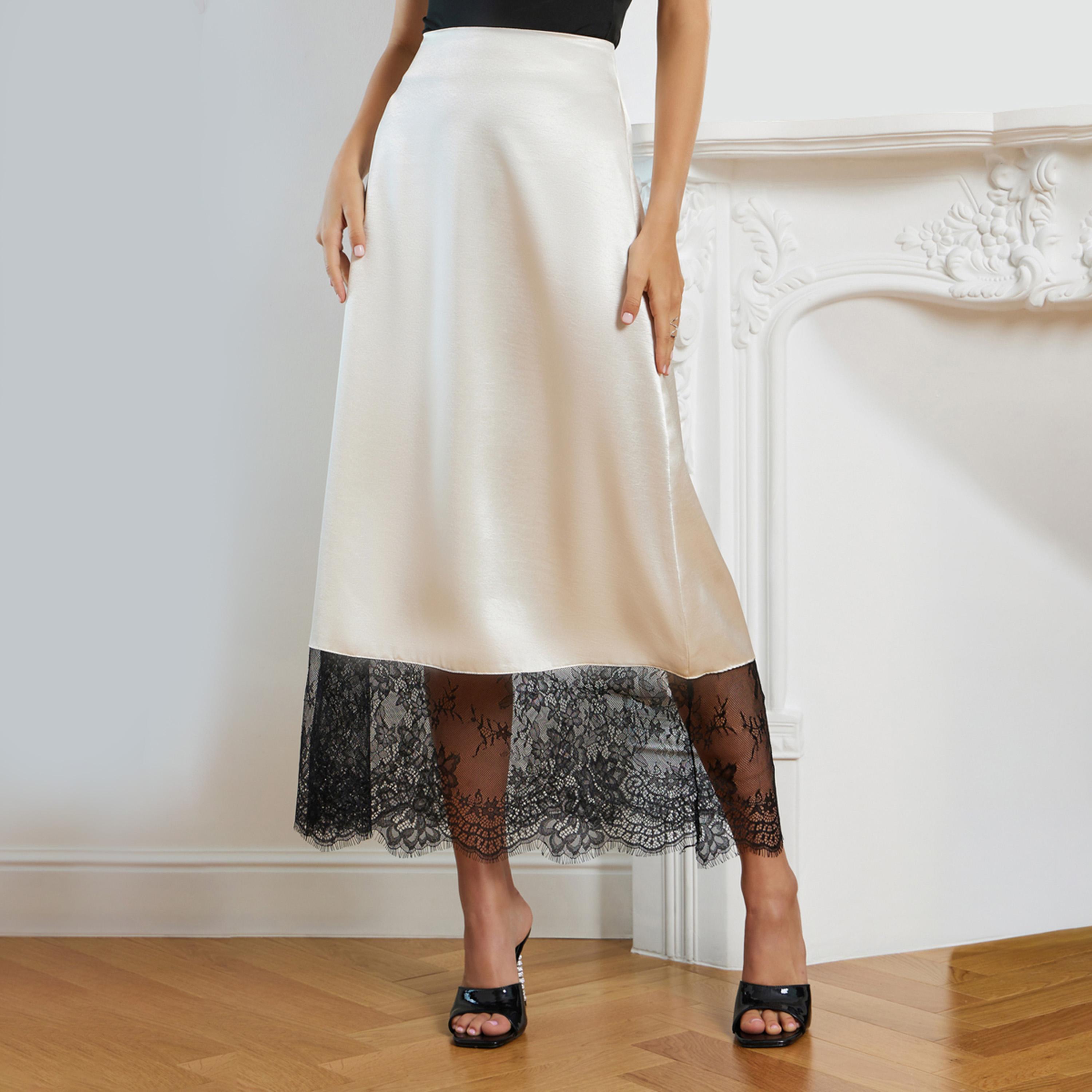 Styli Cream A-Line Maxi Skirt with Lace Trim-women-clothing-bottoms-skirts-image-1