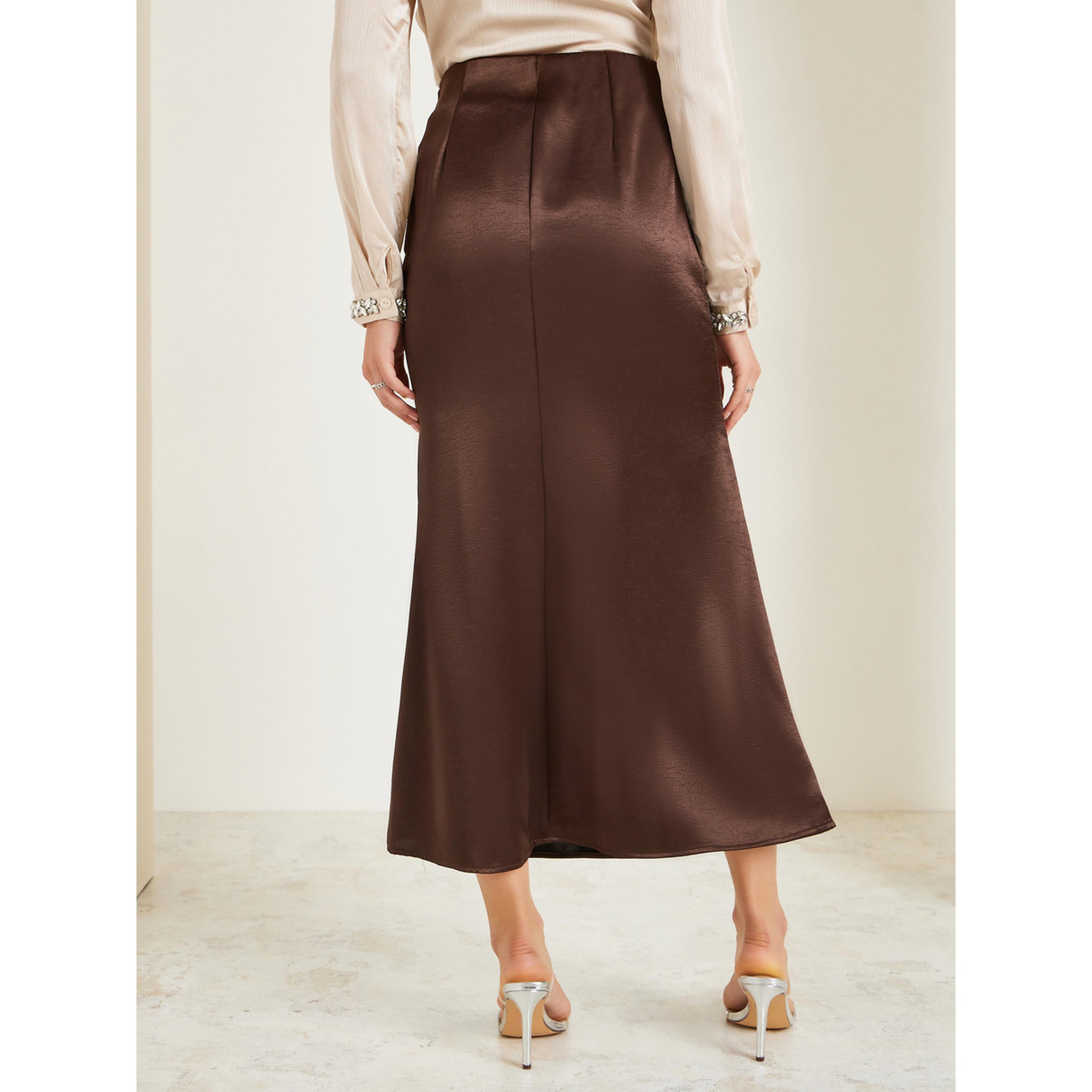 Styli Brown Satin A-Line Maxi Skirt-women-clothing-bottoms-skirts-image-4