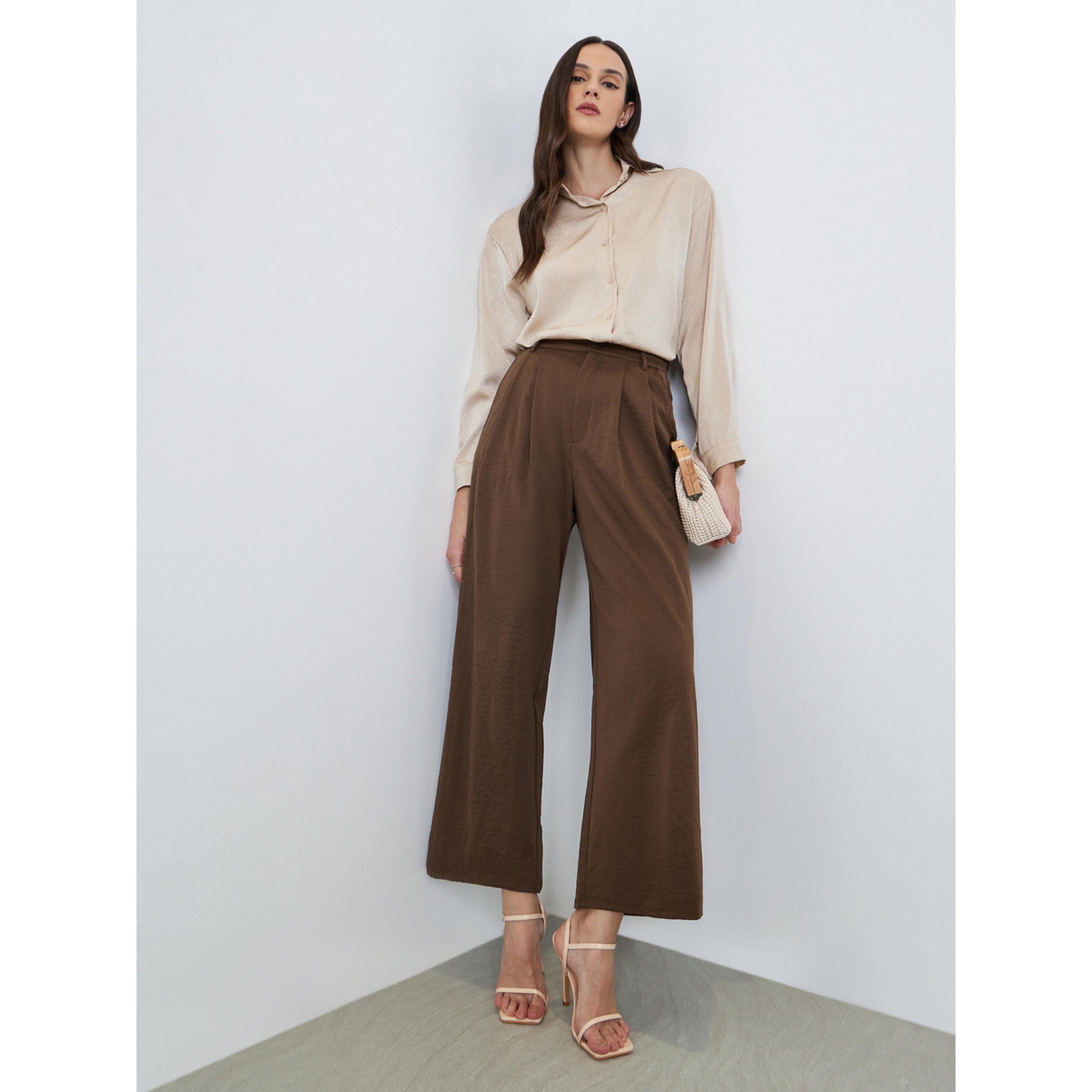Styli Women Brown Wide Leg Trousers-women-clothing-bottoms-trousers-image-2