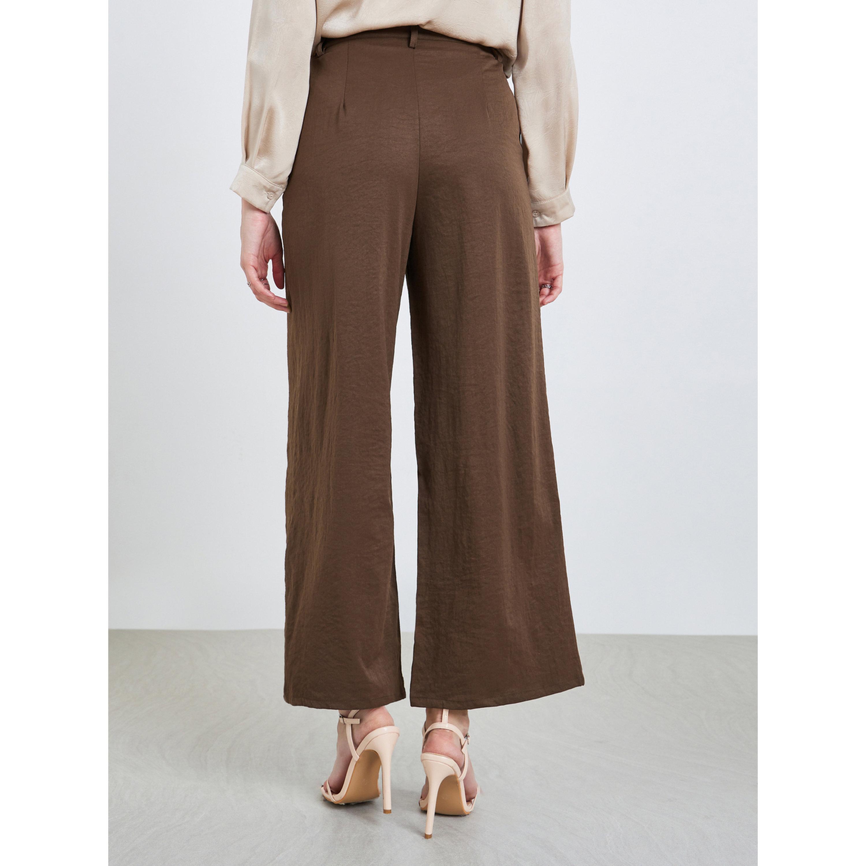 Styli Women Brown Wide Leg Trousers-women-clothing-bottoms-trousers-image-4