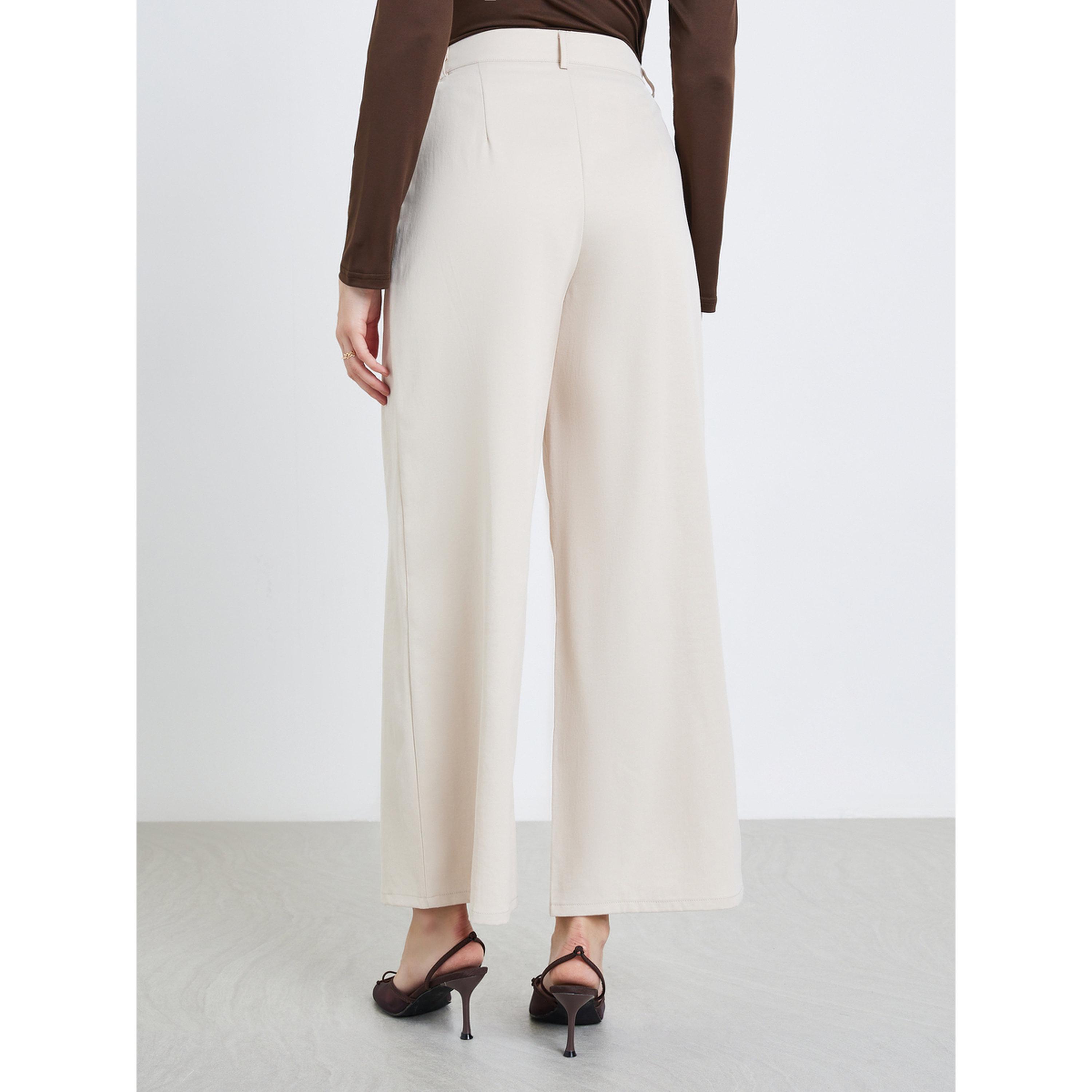 Styli Women Cream Wide Leg Trousers-women-clothing-bottoms-trousers-image-4