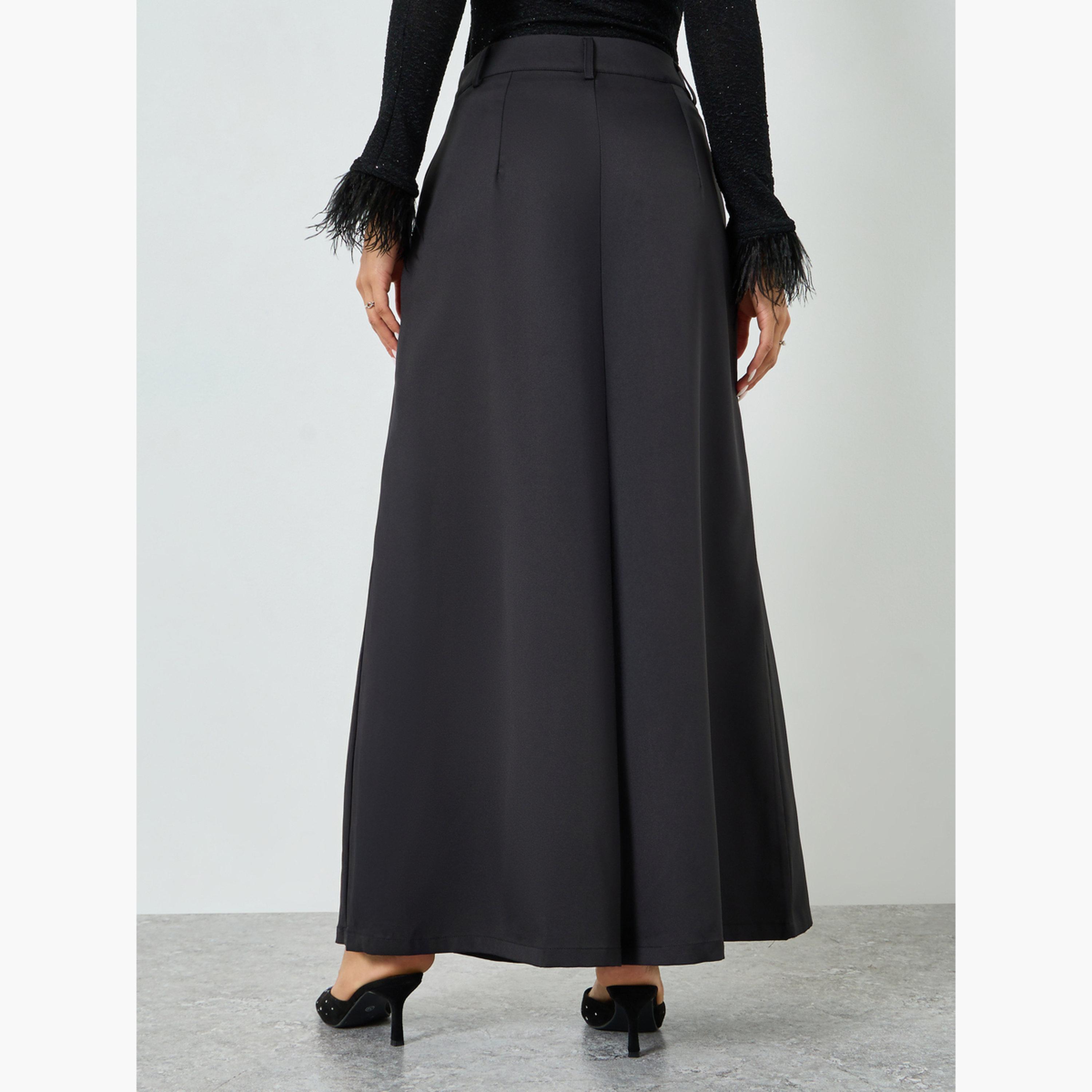 Styli Black Flowy Wide Leg Pants with Fold Pleat-women-clothing-bottoms-trousers-image-3