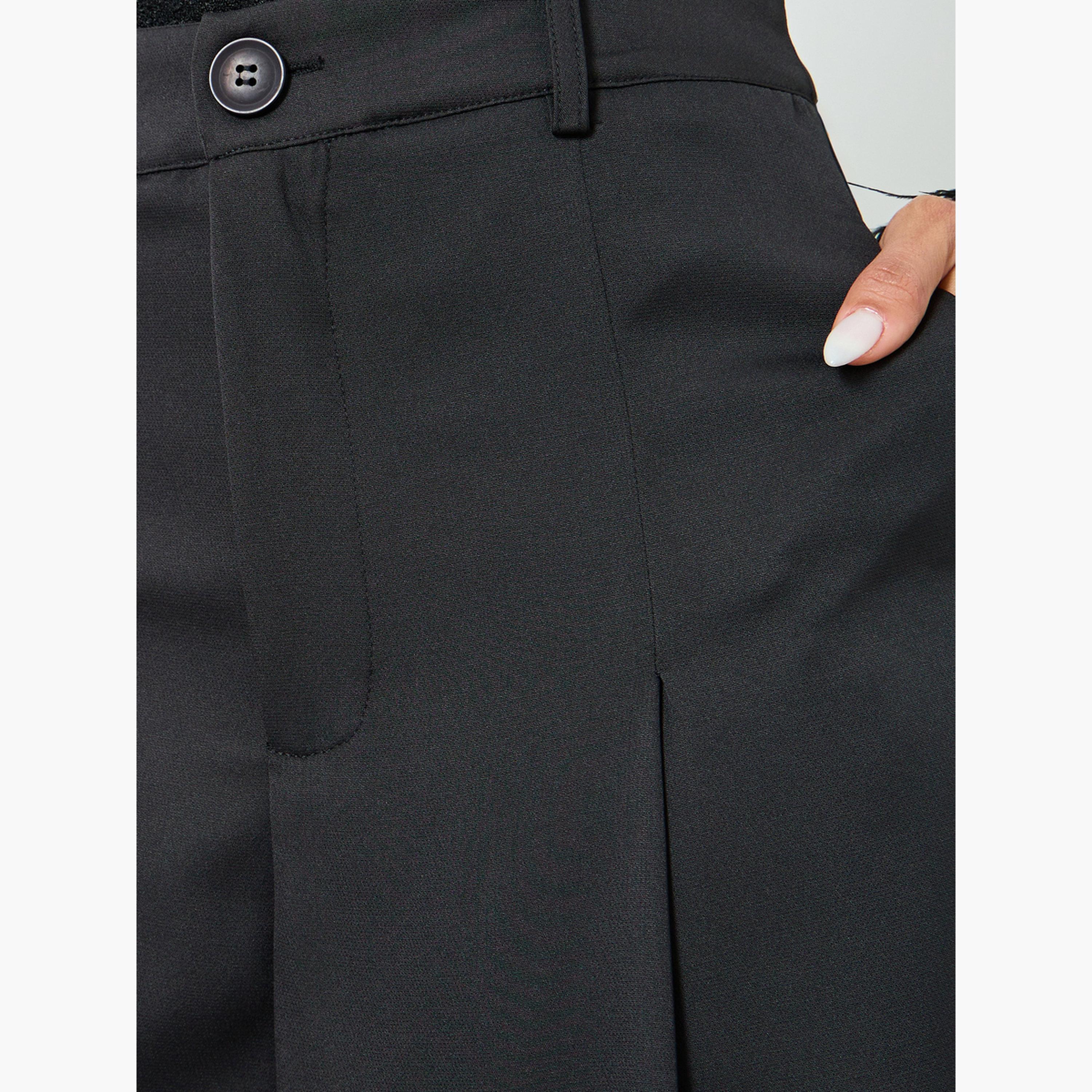 Styli Black Flowy Wide Leg Pants with Fold Pleat-women-clothing-bottoms-trousers-image-4