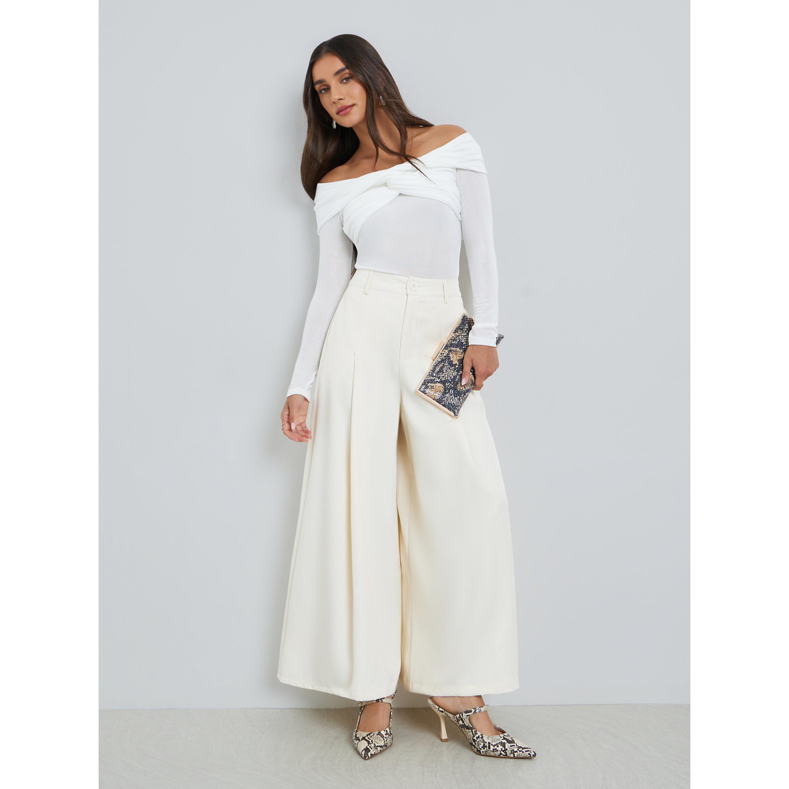 Styli Women Off-White Wide Leg Trousers-women-clothing-bottoms-trousers-image-2