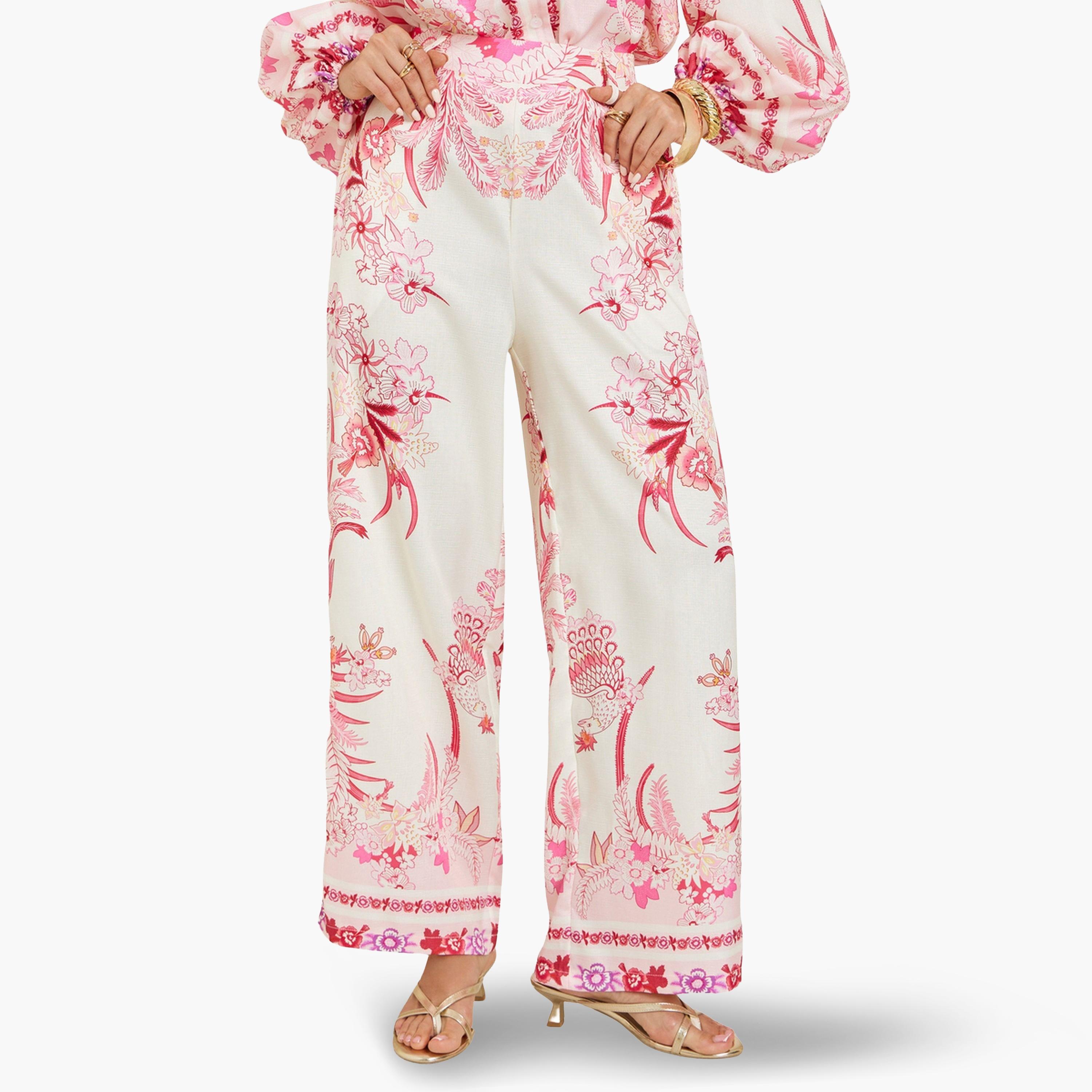 بنطال بأرجل واسعة وطبعة أزهار للنساء-women-clothing-bottoms-joggers-image-1