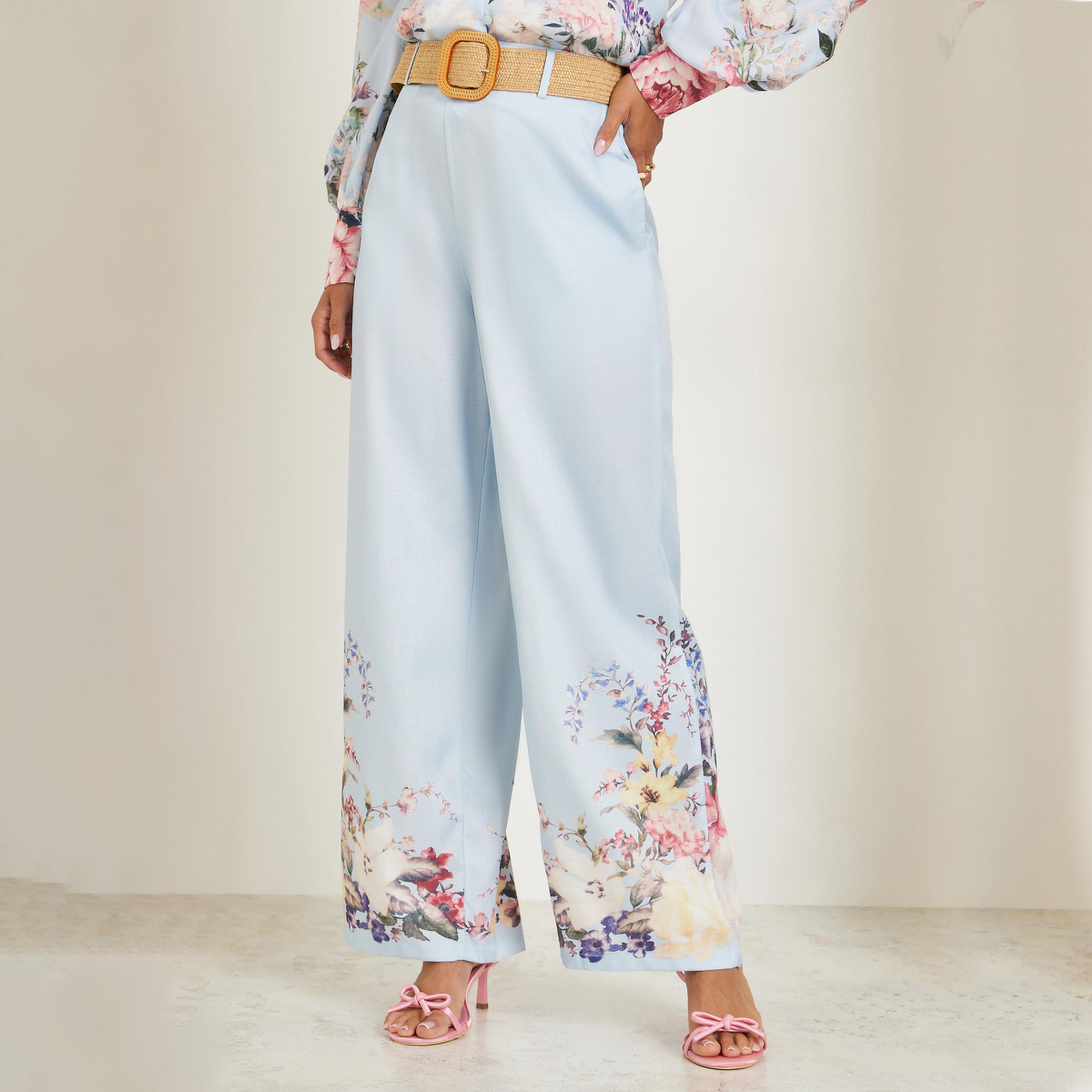 بنطال بأرجل واسعة ونقشة زهور-women-clothing-bottoms-trousers-image-1