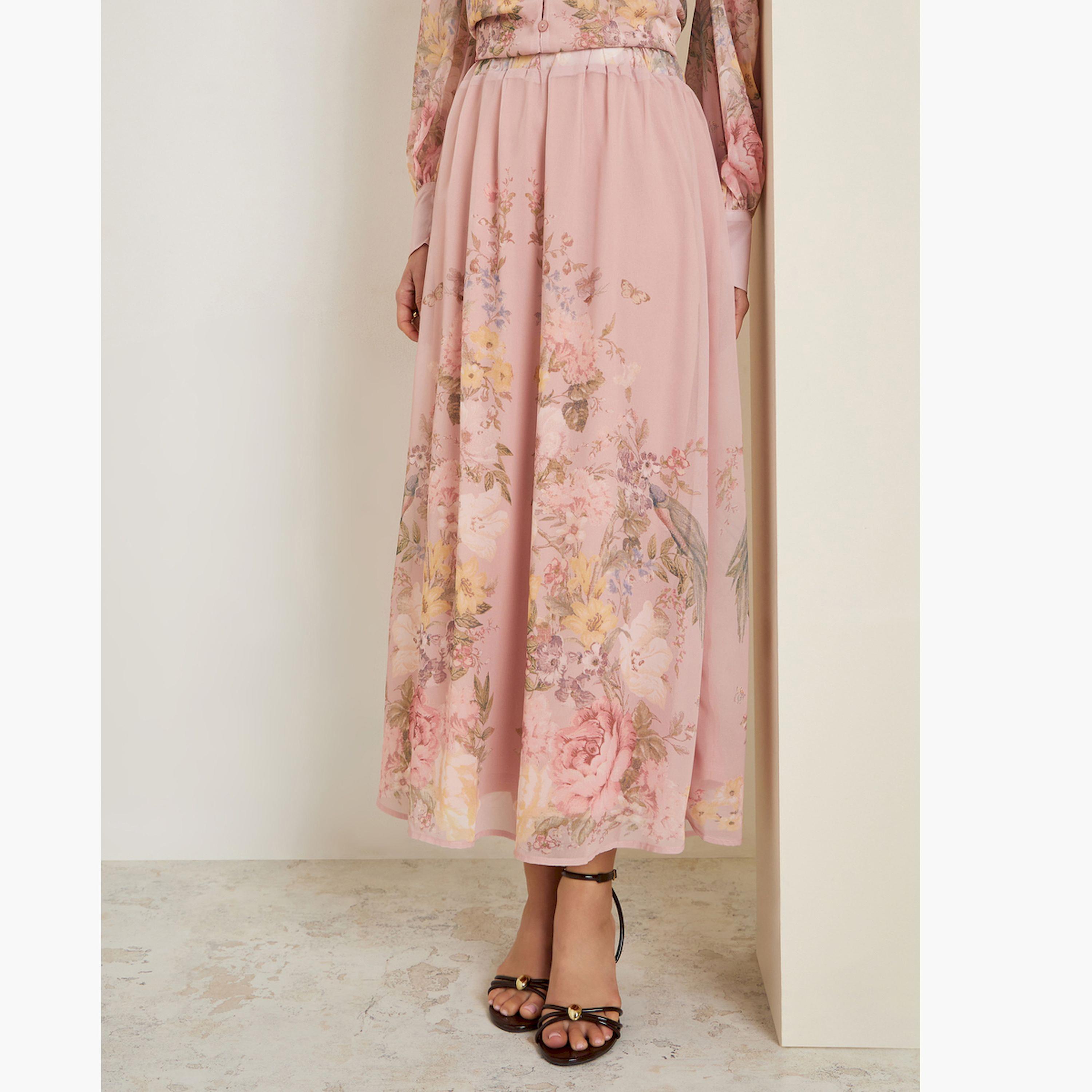 تنورة ماكسي بحافة واسعة بطبعة زهور-women-clothing-bottoms-skirts-image-1