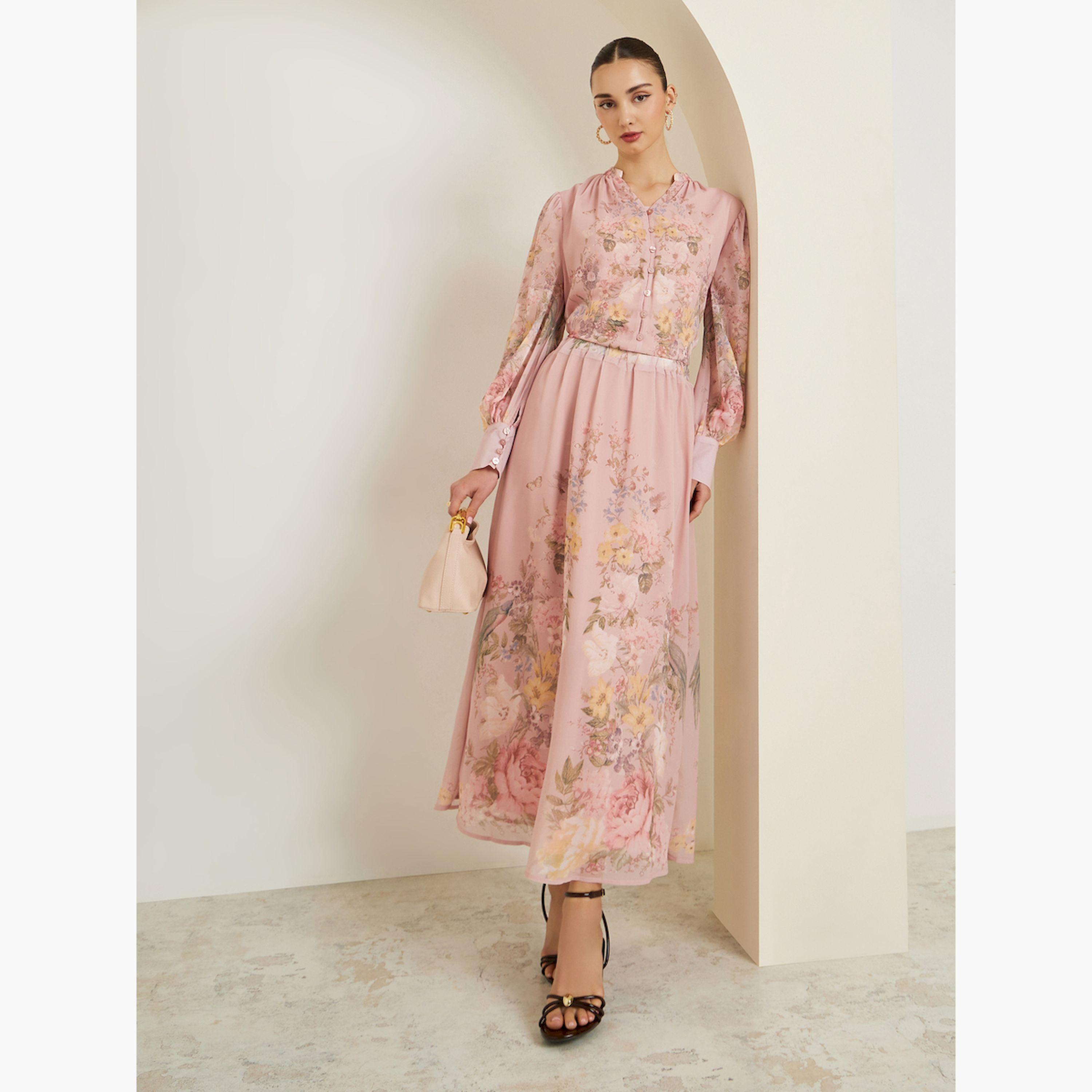 تنورة ماكسي بحافة واسعة بطبعة زهور-women-clothing-bottoms-skirts-image-2