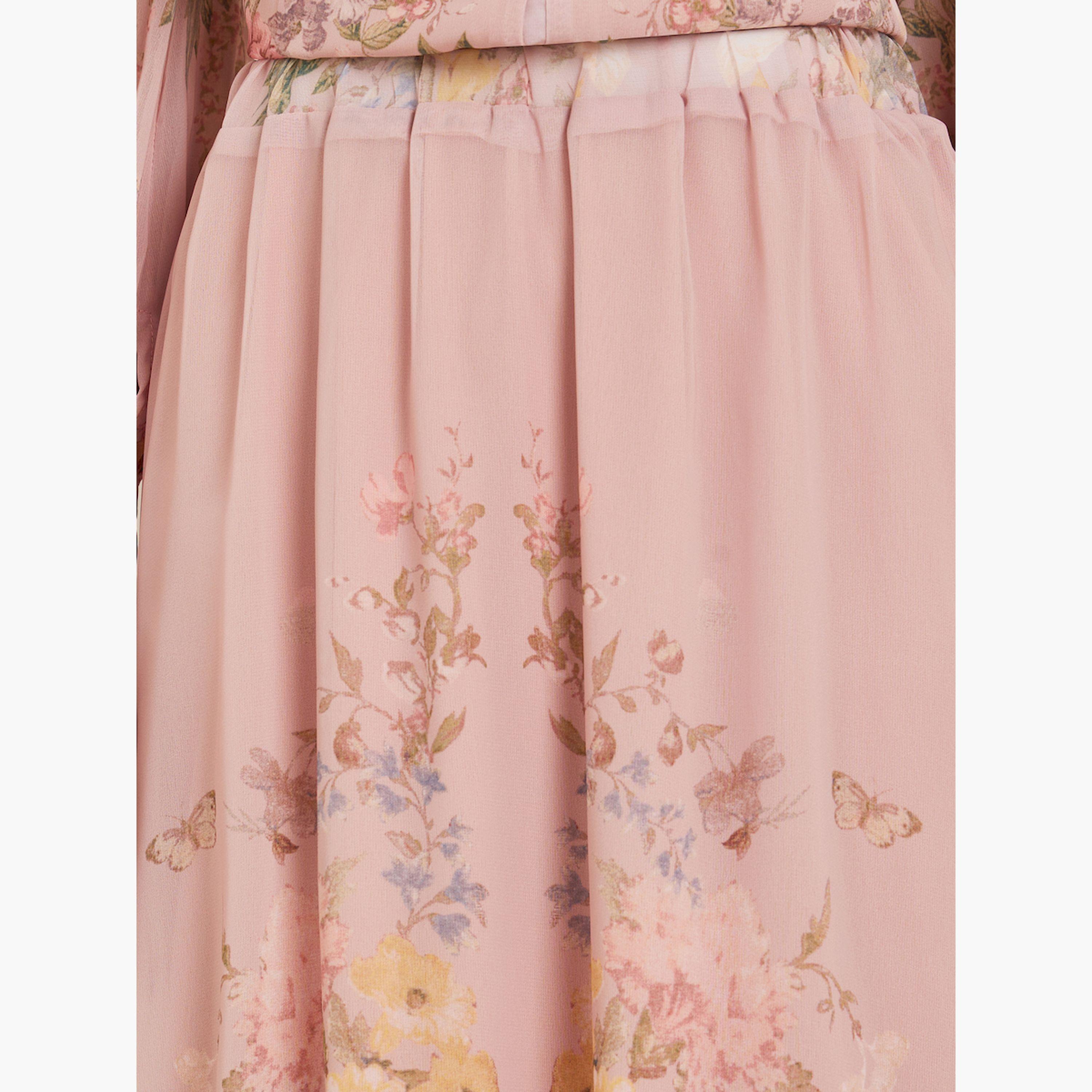 Styli Pink Floral Printed A-Line Maxi Skirt-women-clothing-bottoms-skirts-image-3