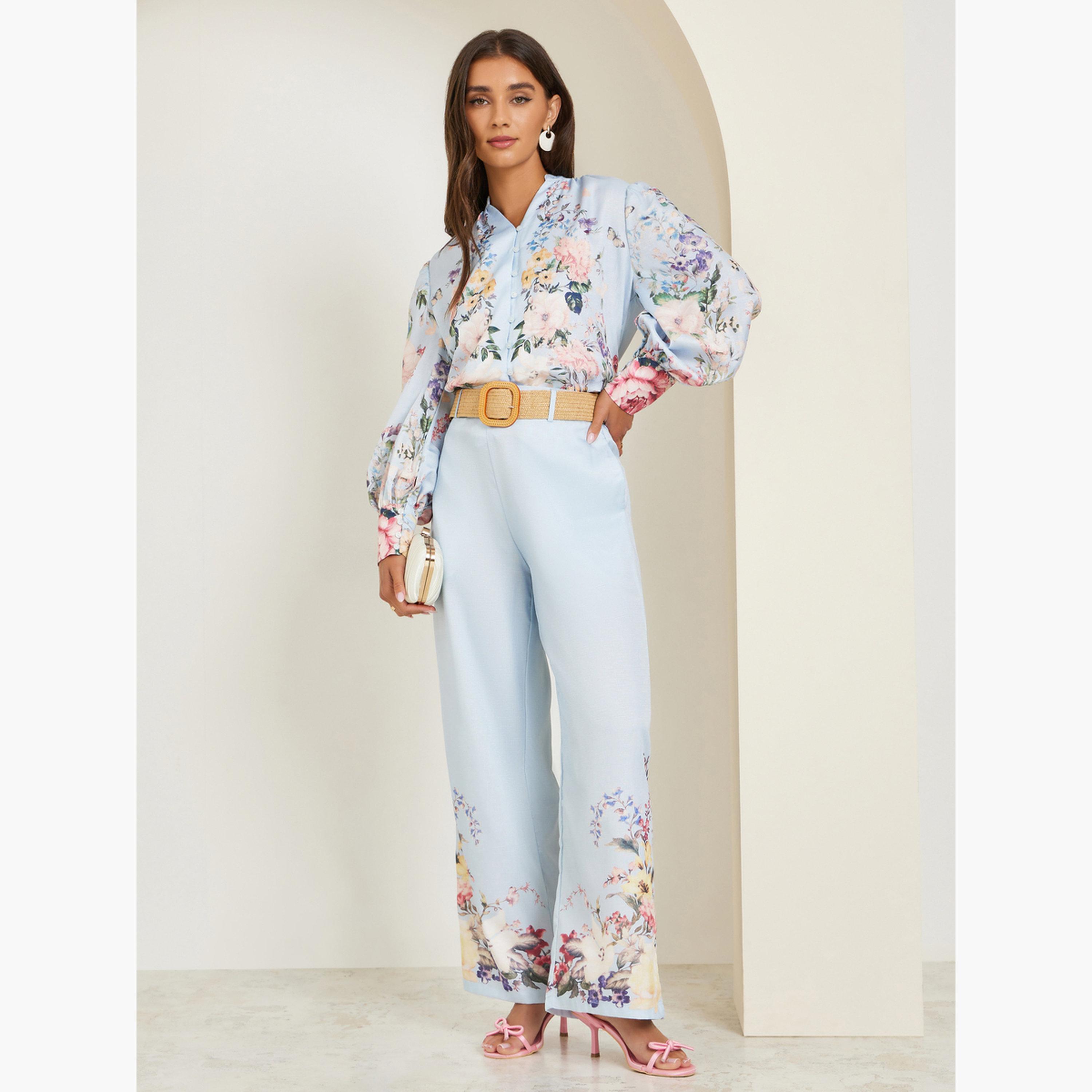Styli Blue Floral Print Long Sleeve Blouse-women-clothing-shirtsandblouses-blouses-image-2