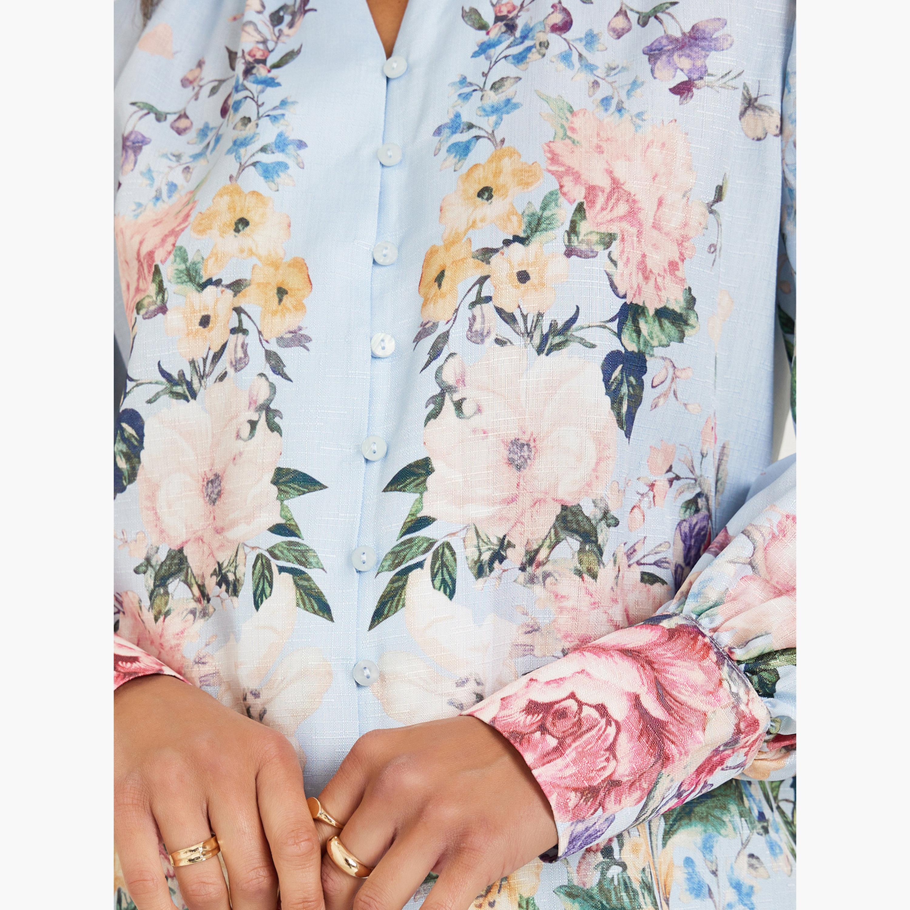 Styli Blue Floral Print Long Sleeve Blouse-women-clothing-shirtsandblouses-blouses-image-4