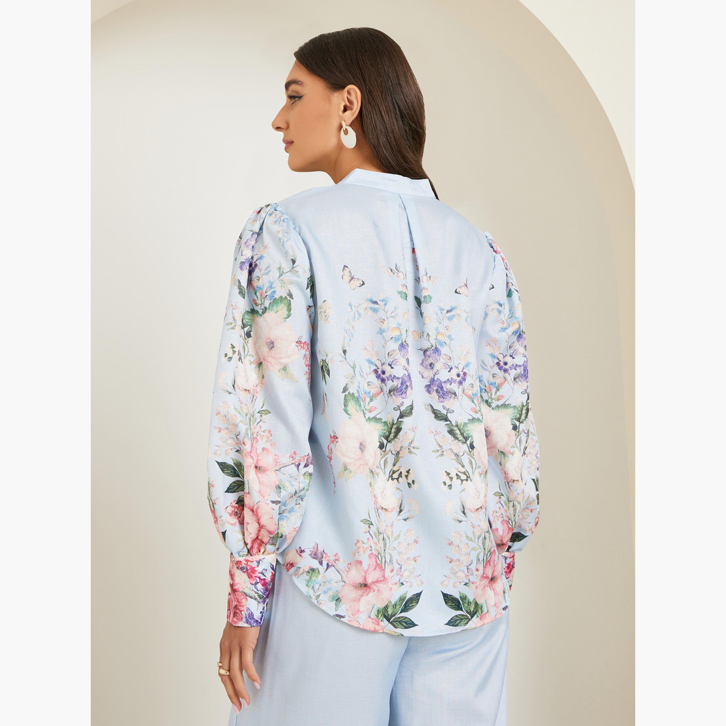 Styli Blue Floral Print Long Sleeve Blouse-women-clothing-shirtsandblouses-blouses-image-5