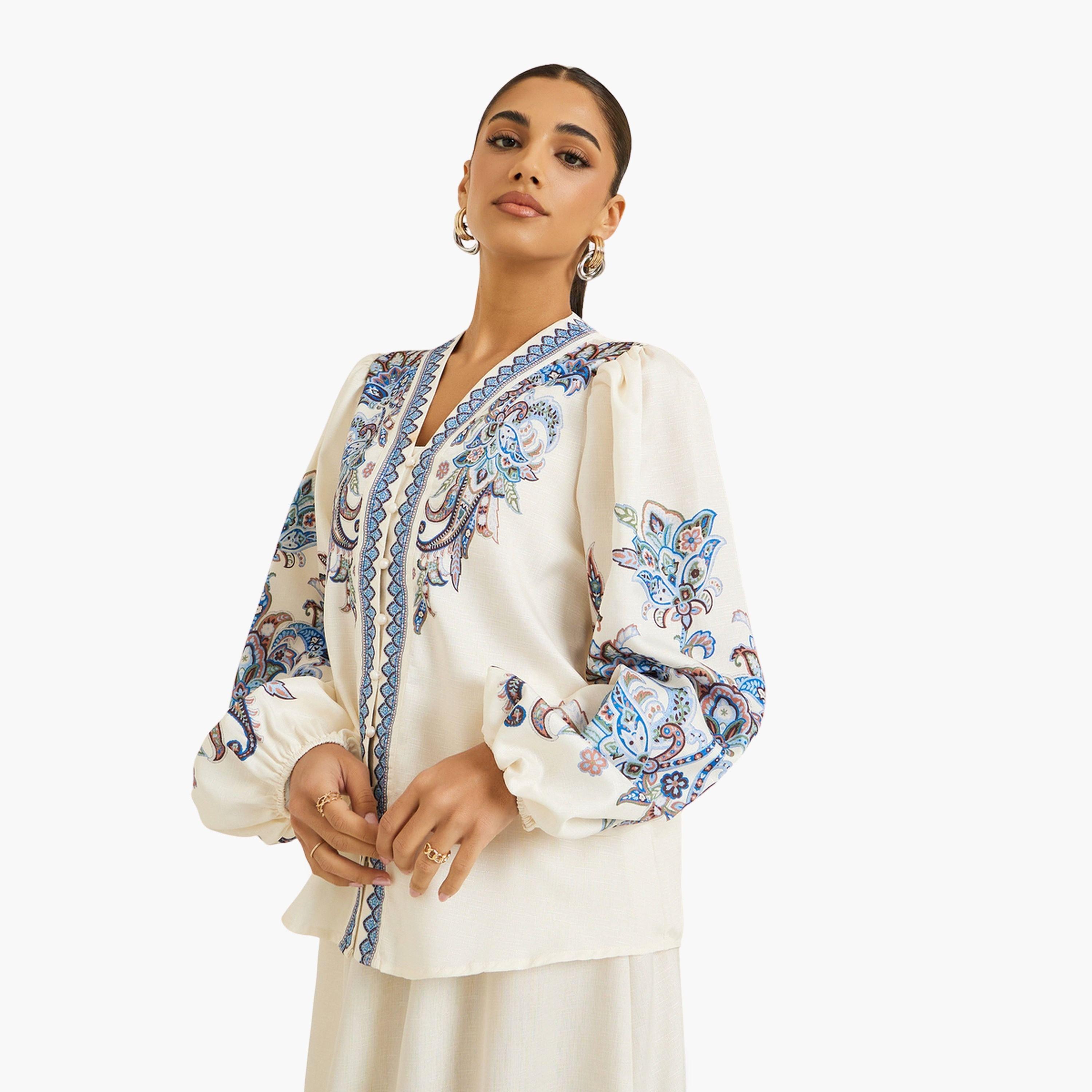 Styli Women Cream Placement Printed Blouse-women-clothing-shirtsandblouses-blouses-image-1