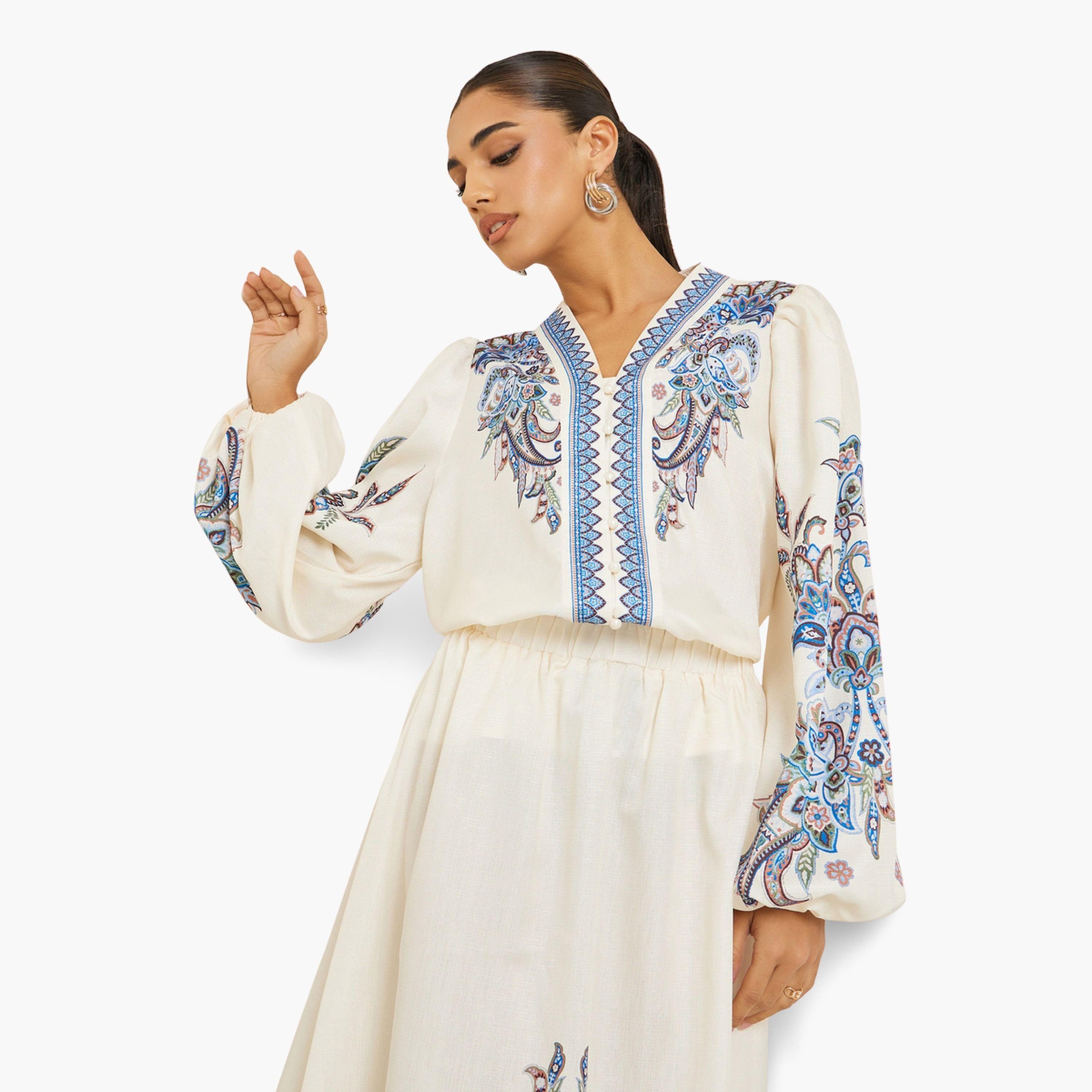 Styli Women Cream Placement Printed Blouse-women-clothing-shirtsandblouses-blouses-image-3