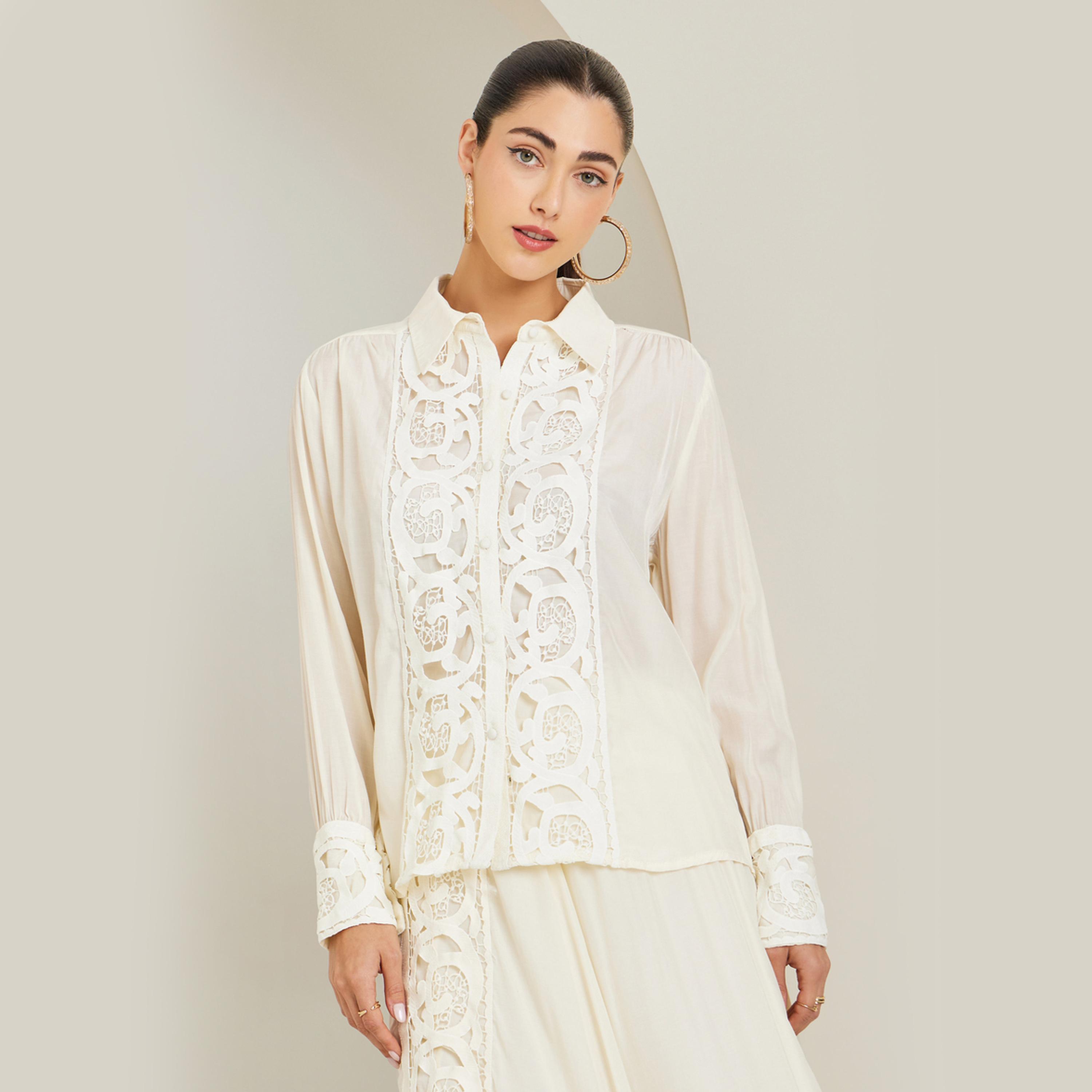 قميص سكري بأكمام طويلة وتفاصيل دانتيل-women-clothing-shirtsandblouses-shirts-image-1