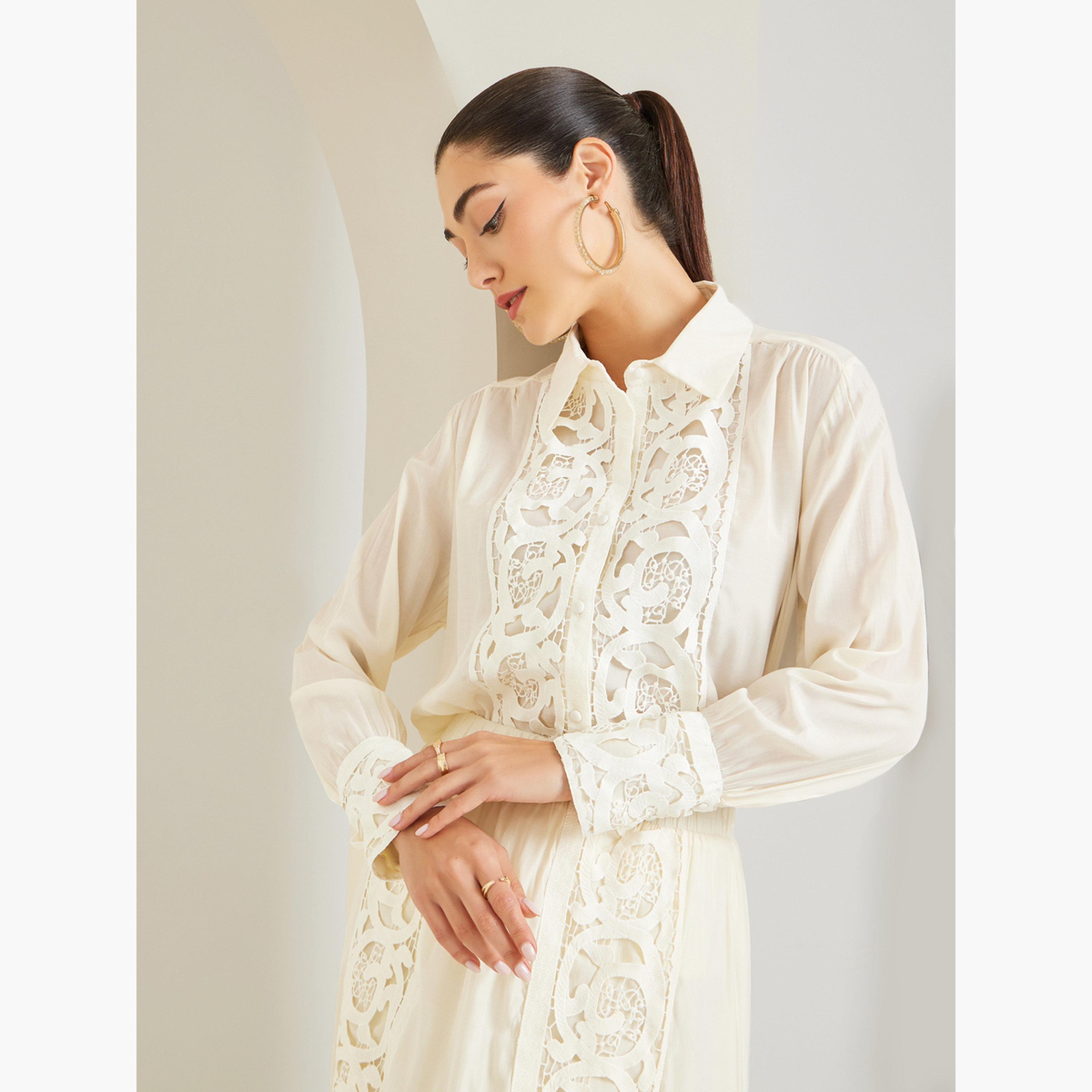 Styli Off White Cut-Out Lace Insert Shirt-women-clothing-shirtsandblouses-shirts-image-3