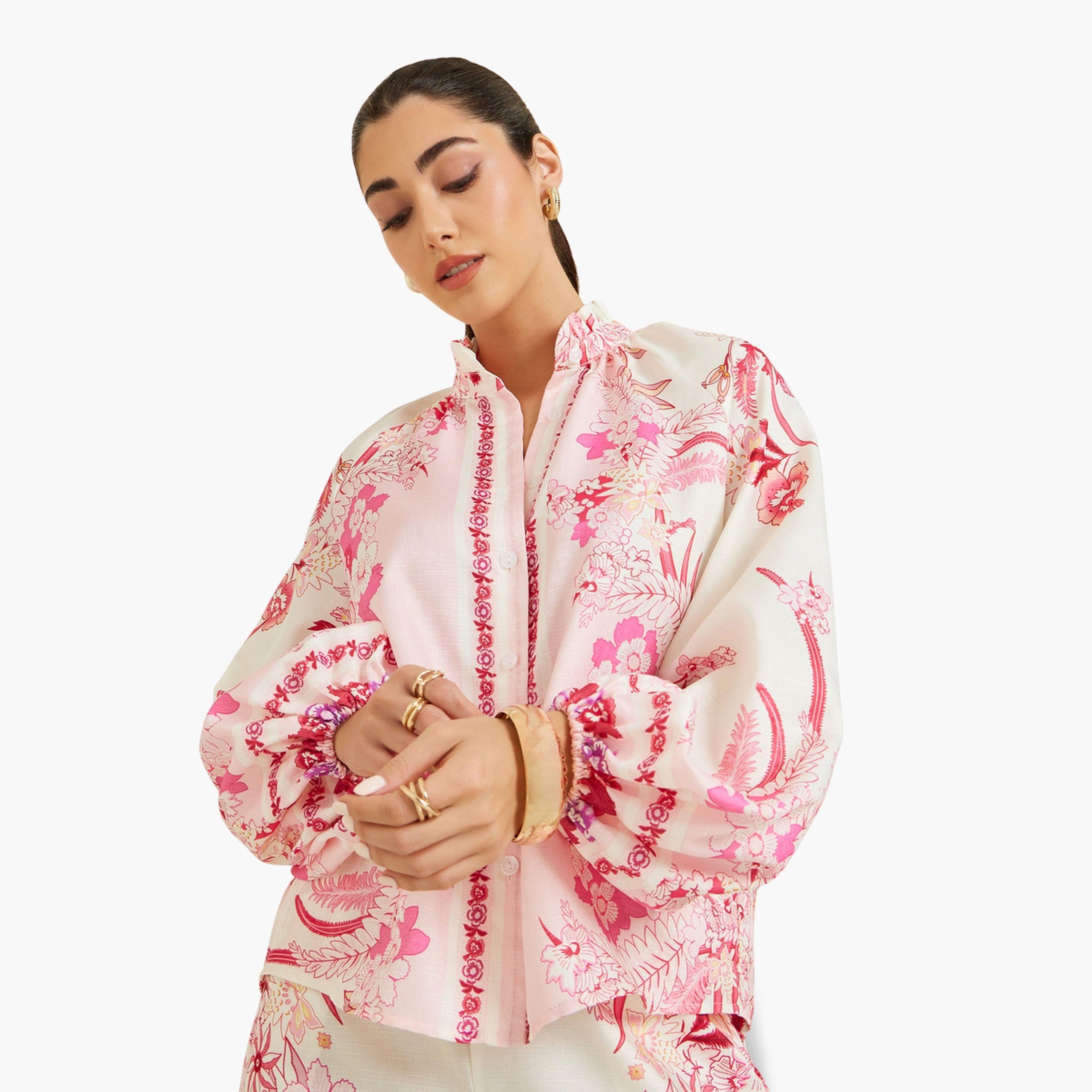 بلوزة بطبعة زهور وأكمام منفوخة-women-clothing-shirtsandblouses-blouses-image-1
