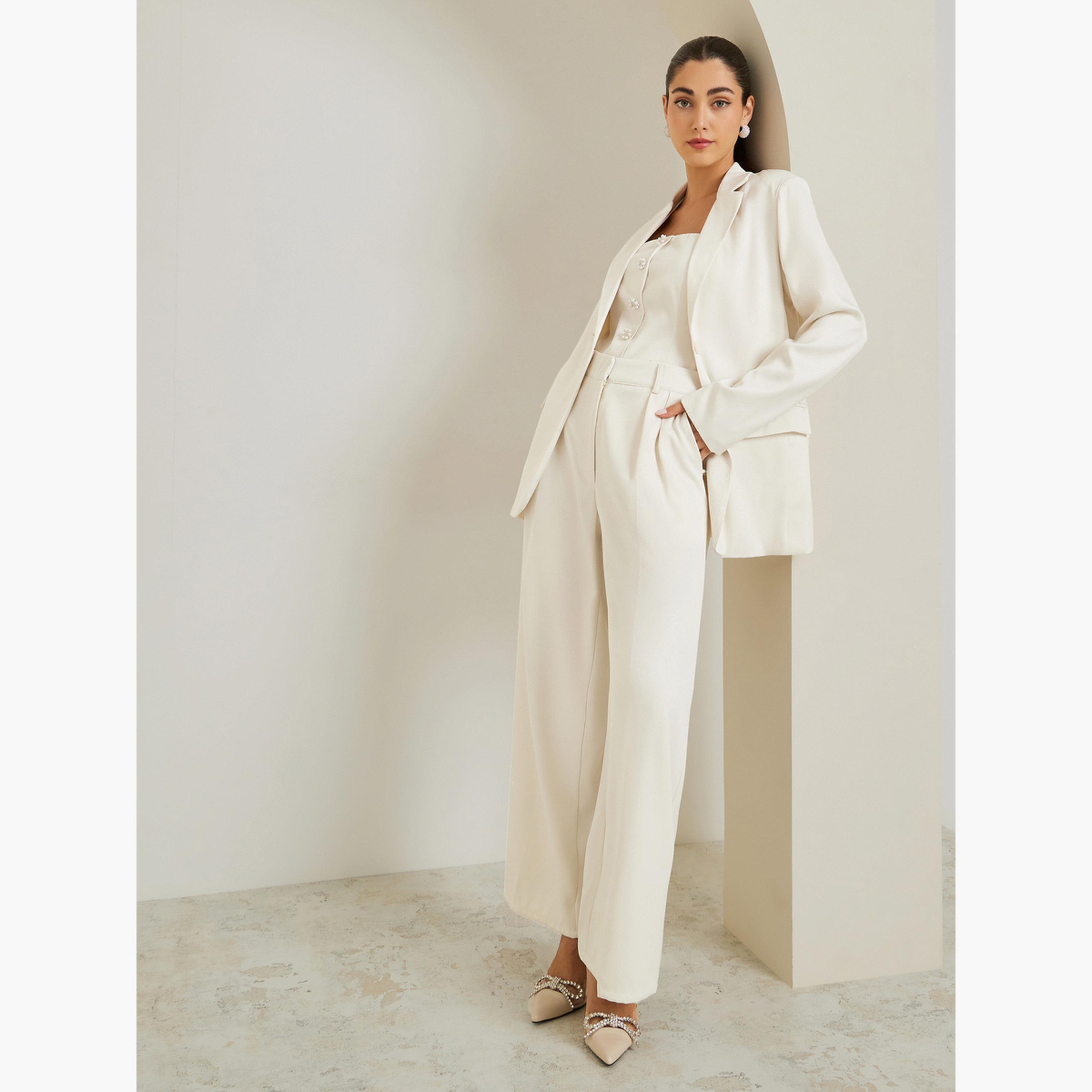 Styli Off White Fold Pleat Wide Leg Trousers-women-clothing-bottoms-trousers-image-2