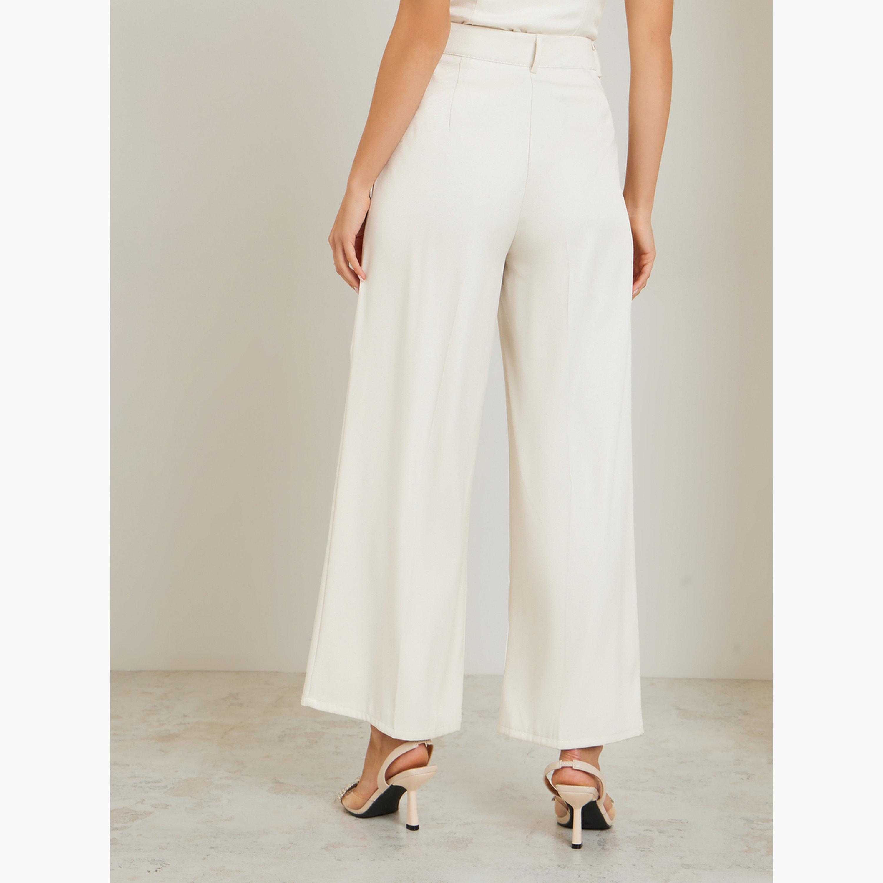 بنطلون سكري بكسرات مطوية وساق واسعة-women-clothing-bottoms-trousers-image-3