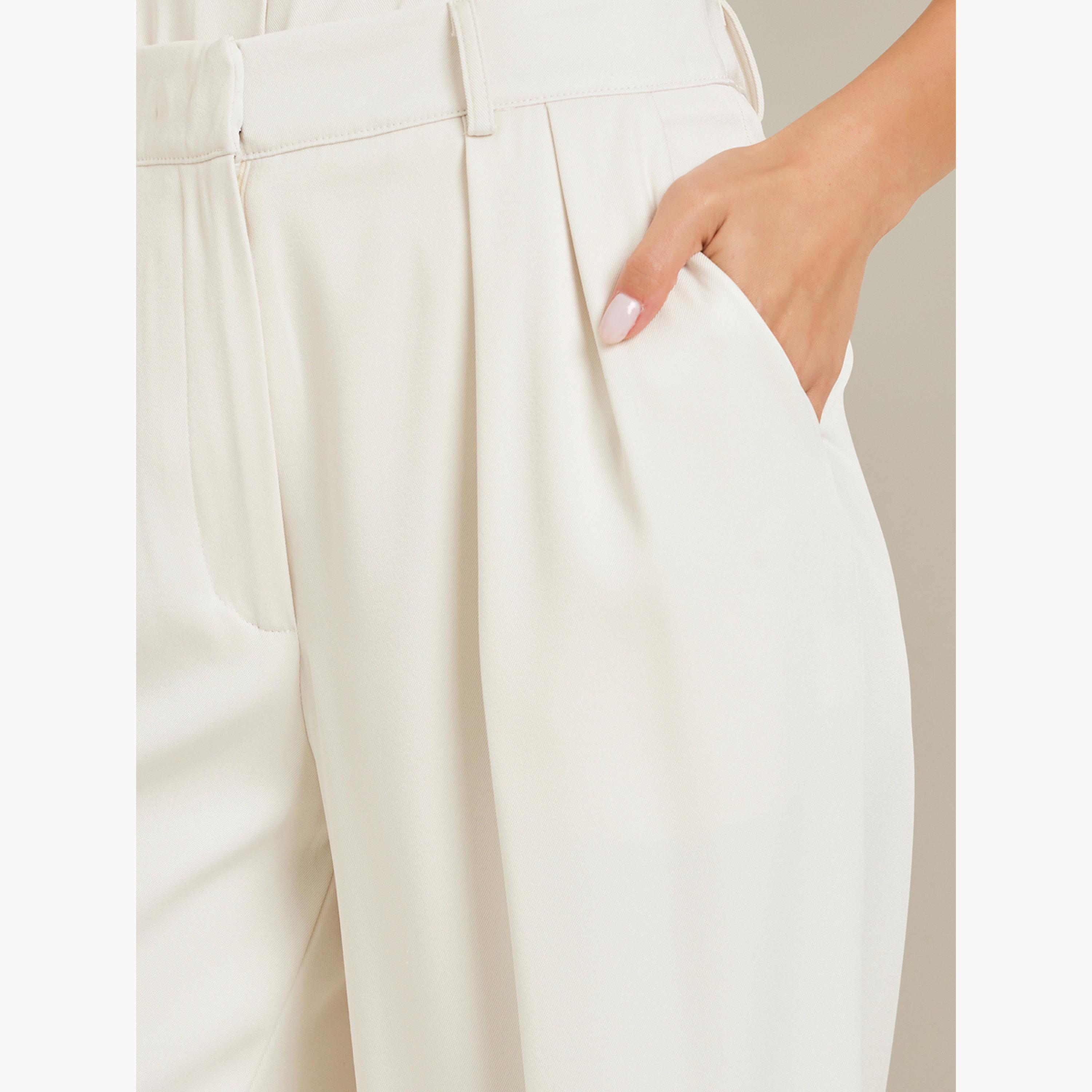 بنطلون سكري بكسرات مطوية وساق واسعة-women-clothing-bottoms-trousers-image-4