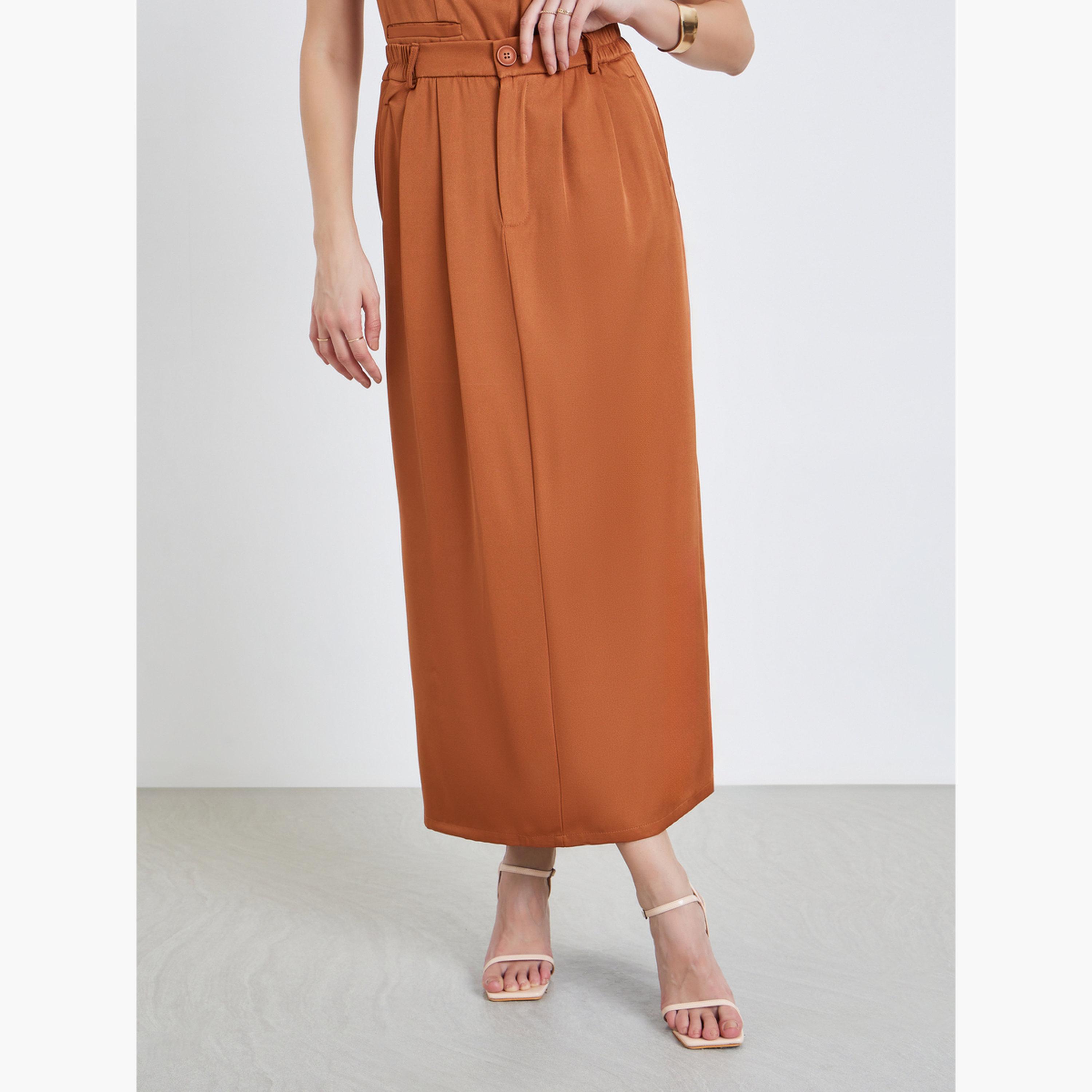 Styli Women Rust Straight Fit Maxi Skirt-women-clothing-bottoms-skirts-image-1