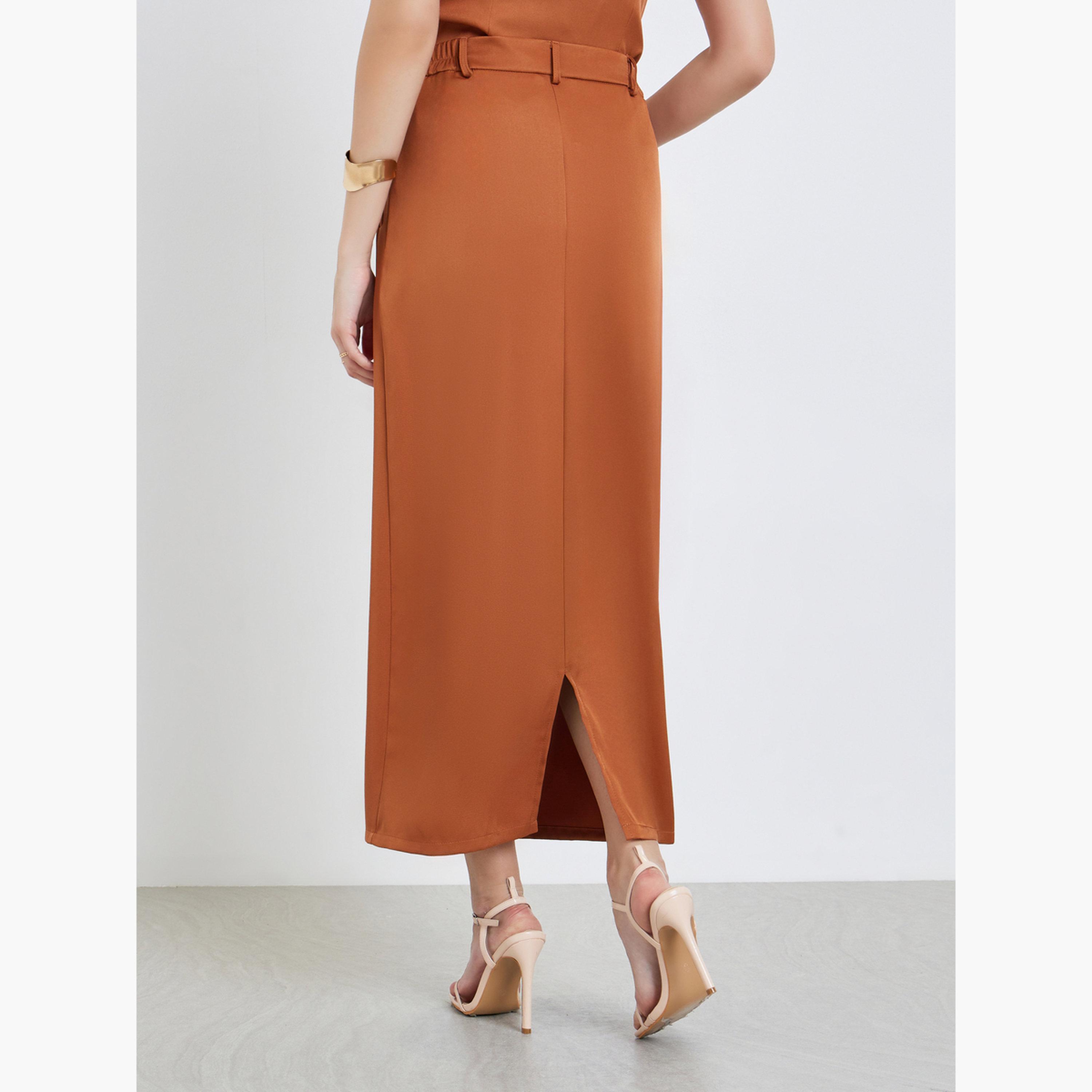 Styli Women Rust Straight Fit Maxi Skirt-women-clothing-bottoms-skirts-image-3