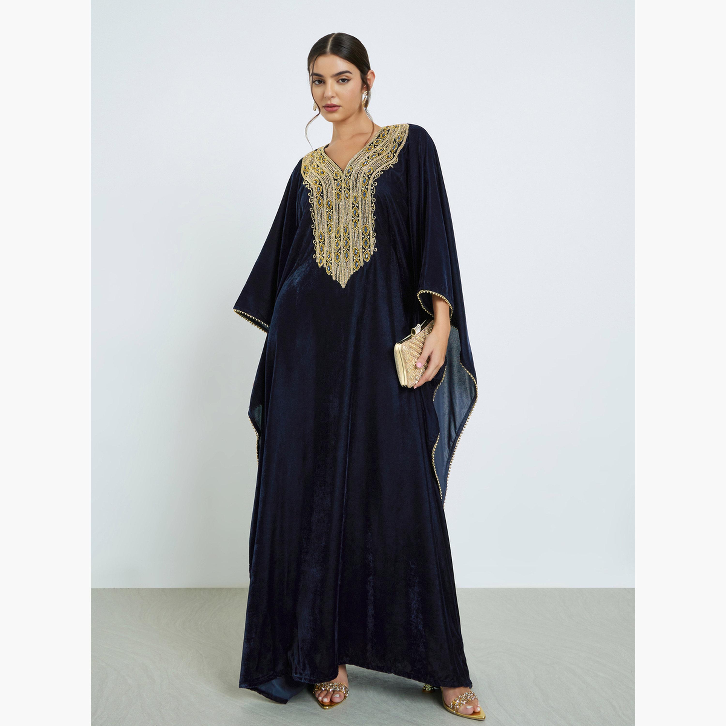 Maxim Creation Winter Wear Kaftan with Studded Hand Embroidery-women-arabicclothing-kaftan-image-1