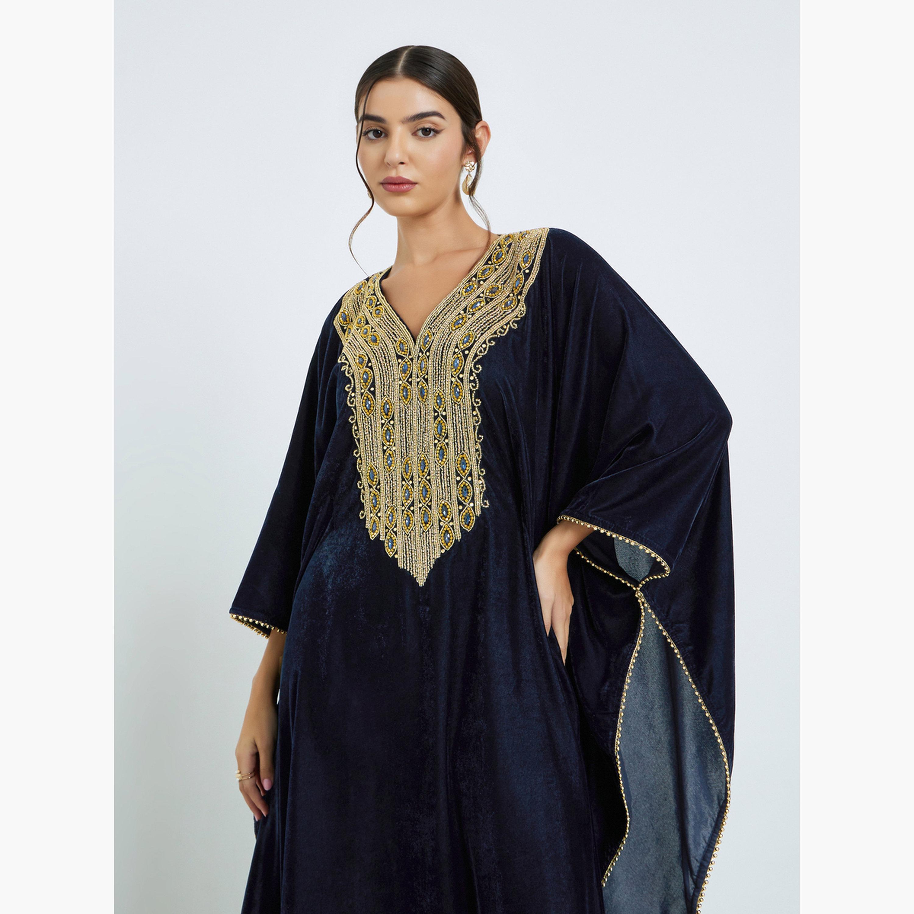 Maxim Creation Winter Wear Kaftan with Studded Hand Embroidery-women-arabicclothing-kaftan-image-2