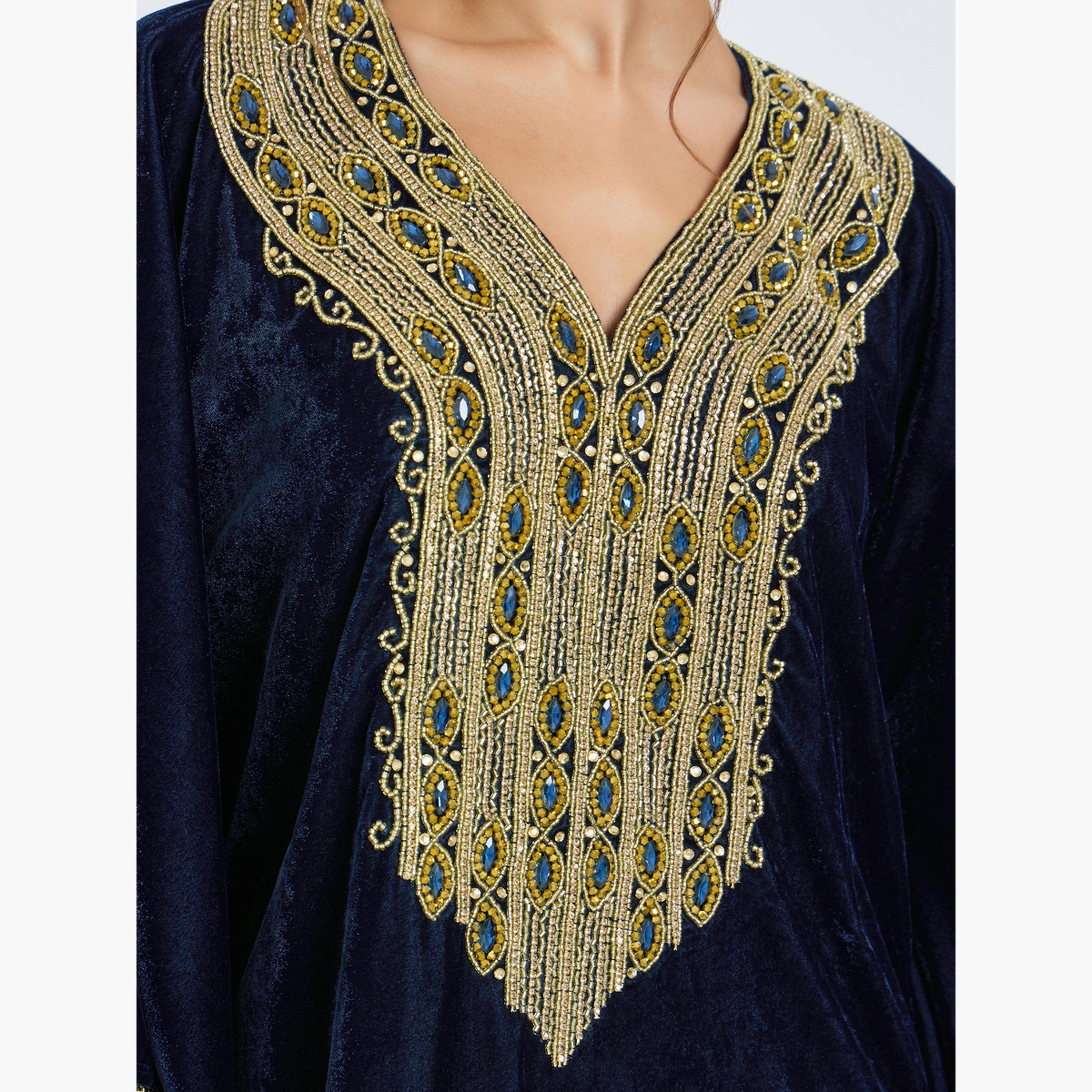 Maxim Creation Winter Wear Kaftan with Studded Hand Embroidery-women-arabicclothing-kaftan-image-4