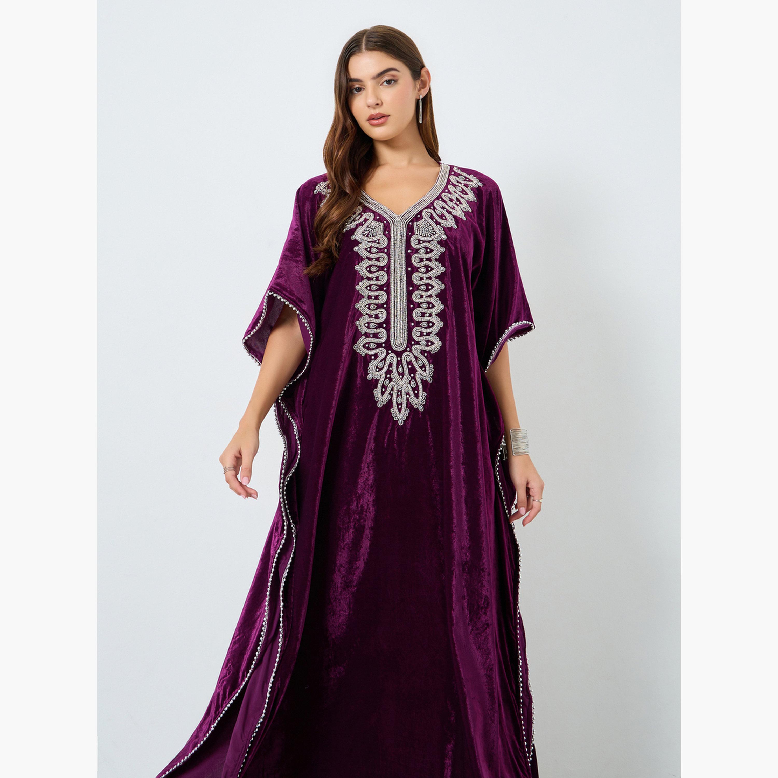 Maxim Creation Purple Velvet Look Embellished Jalabiya-women-arabicclothing-jalabiyas-image-2
