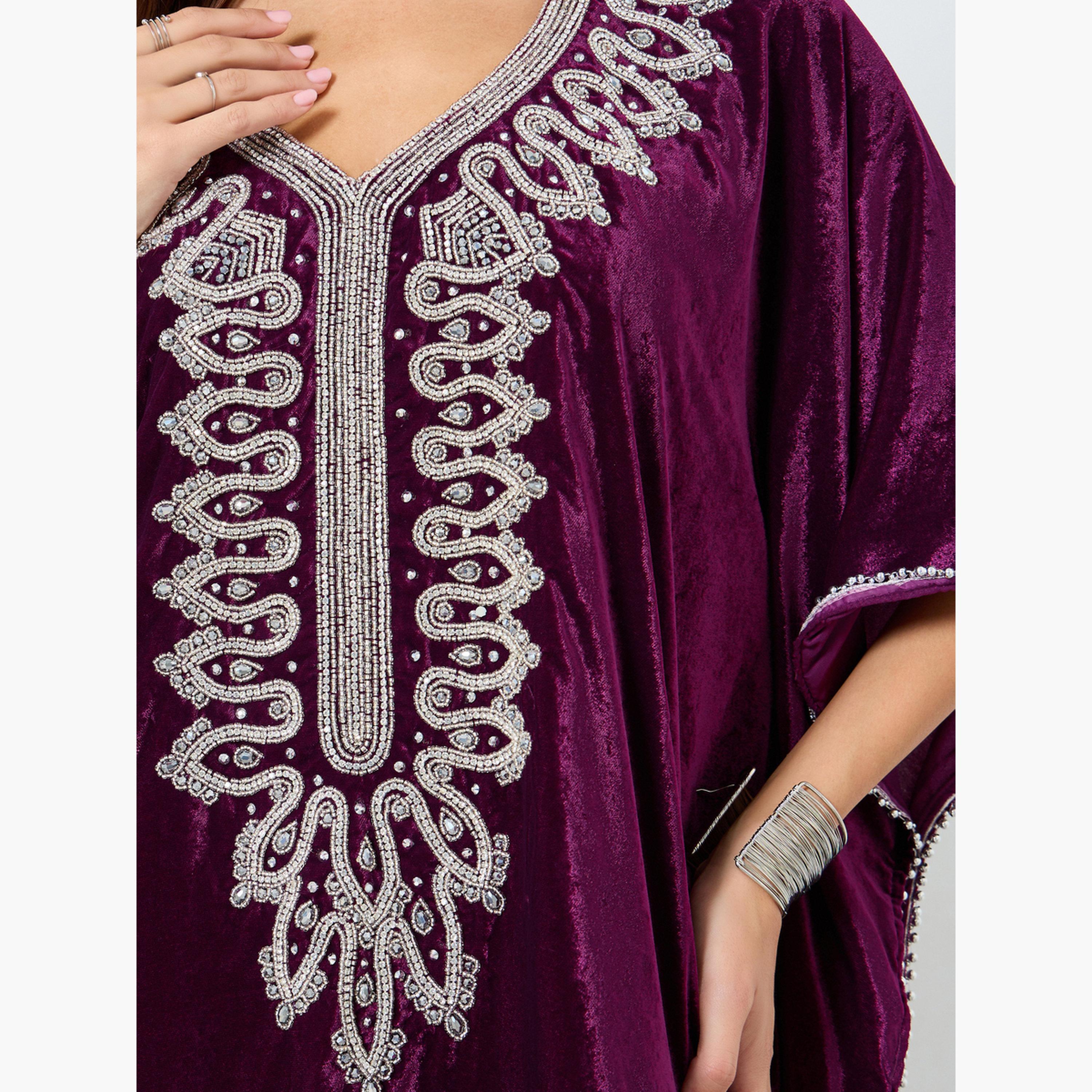 Maxim Creation Purple Velvet Look Embellished Jalabiya-women-arabicclothing-jalabiyas-image-4