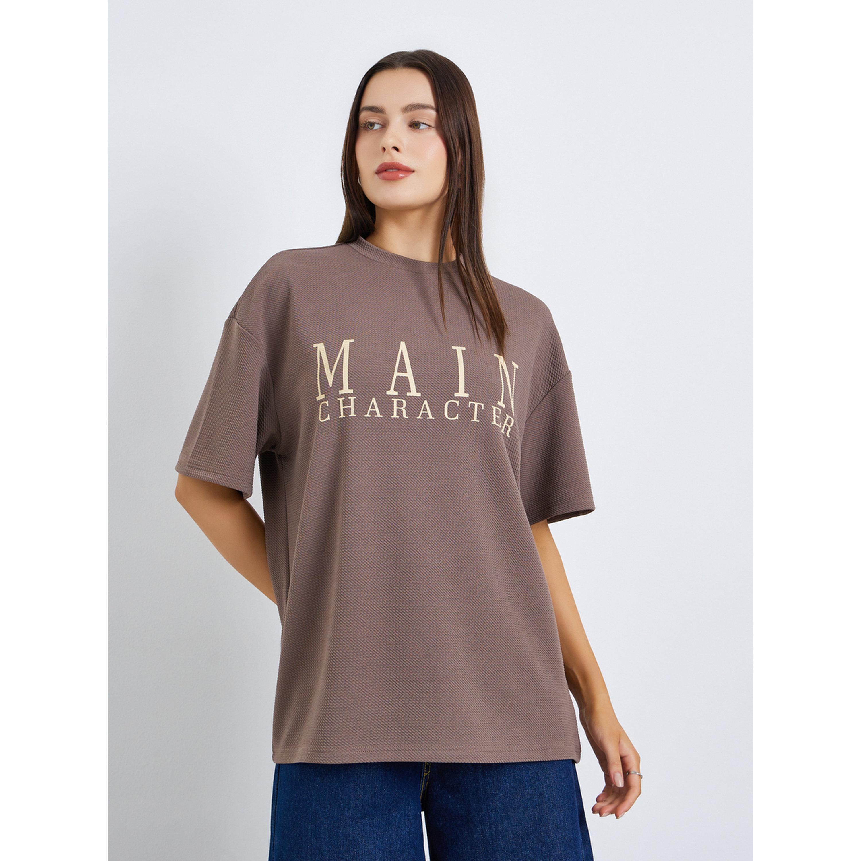 Styli Women Beige Slogan Oversized T-Shirt-women-clothing-tshirts-image-1