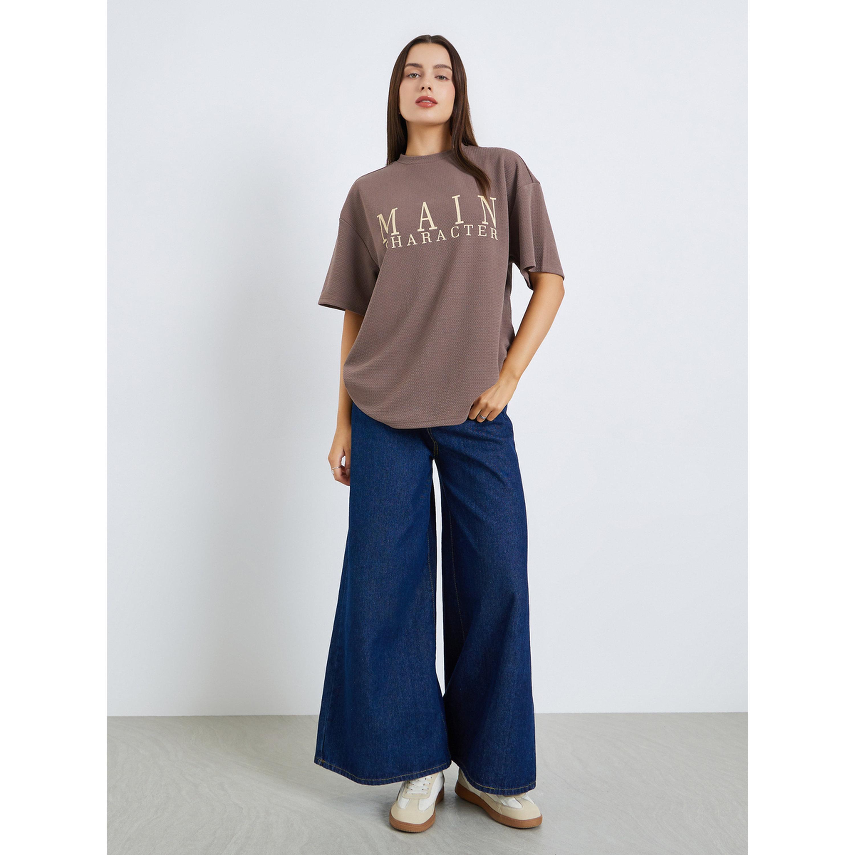 Styli Women Beige Slogan Oversized T-Shirt-women-clothing-tshirts-image-2