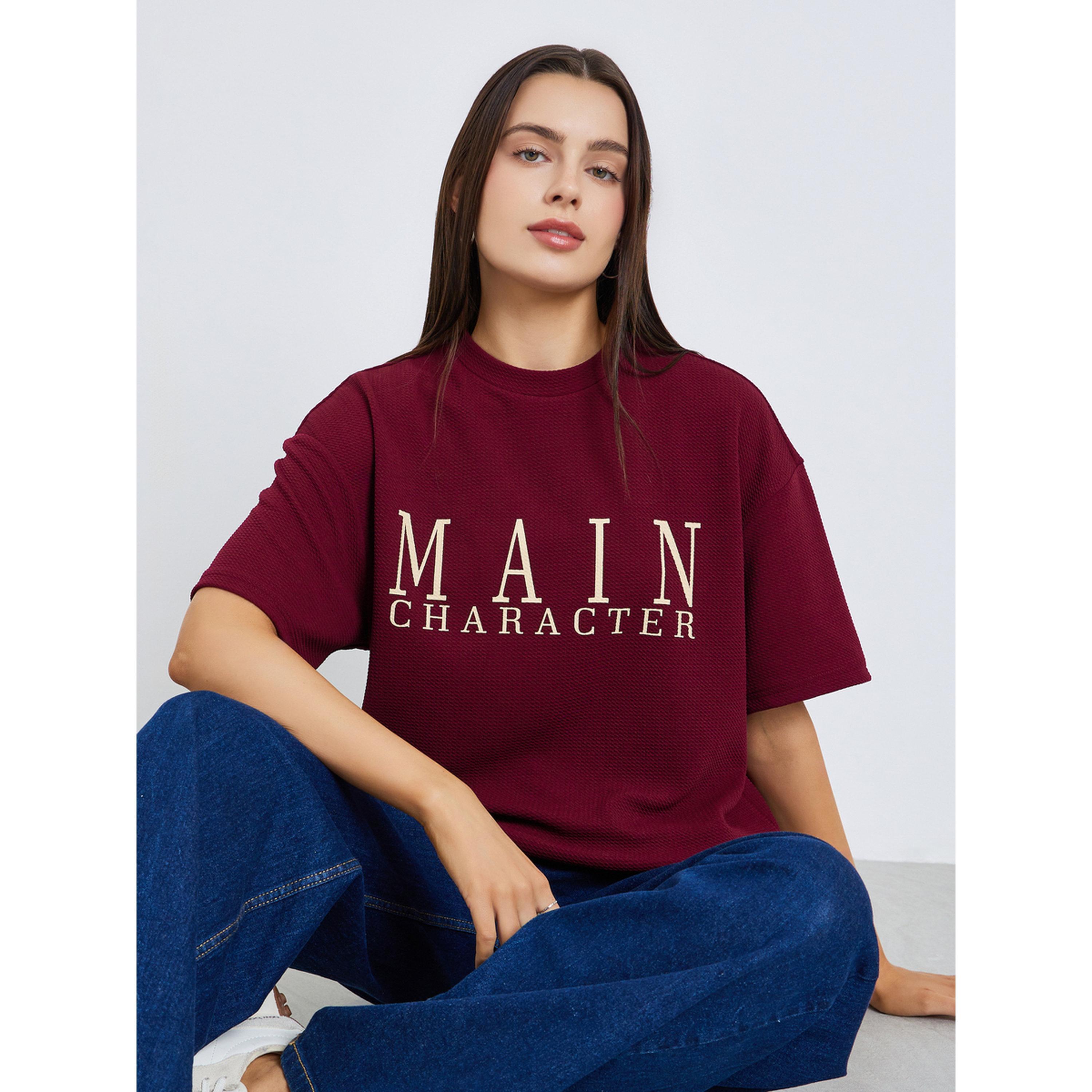 تيشيرت واسع بطبعة شعار-women-clothing-tshirts-image-3