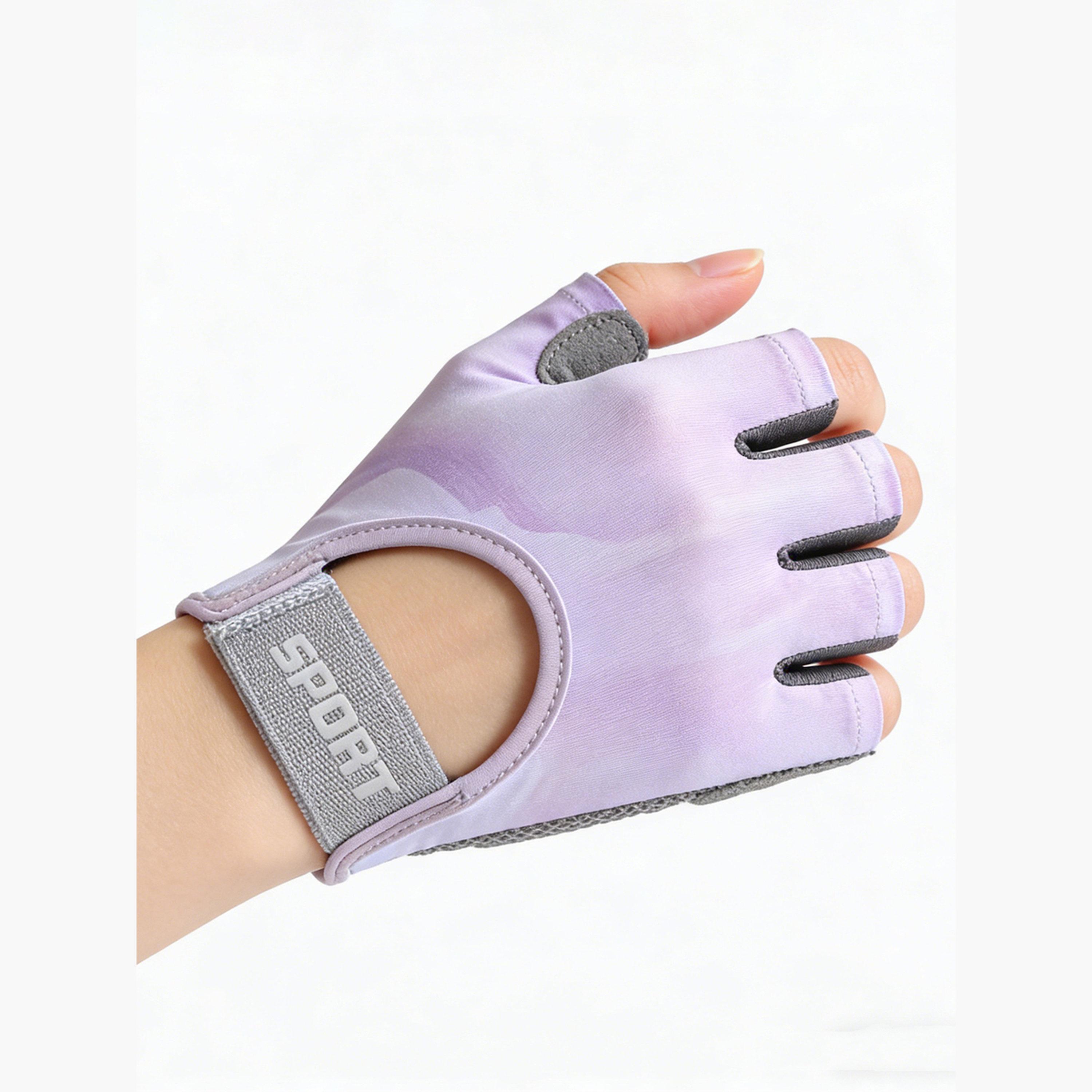Styli Lilac Sport Text Cushioned Full Cover Gloves-sports-gear-gym-image-2