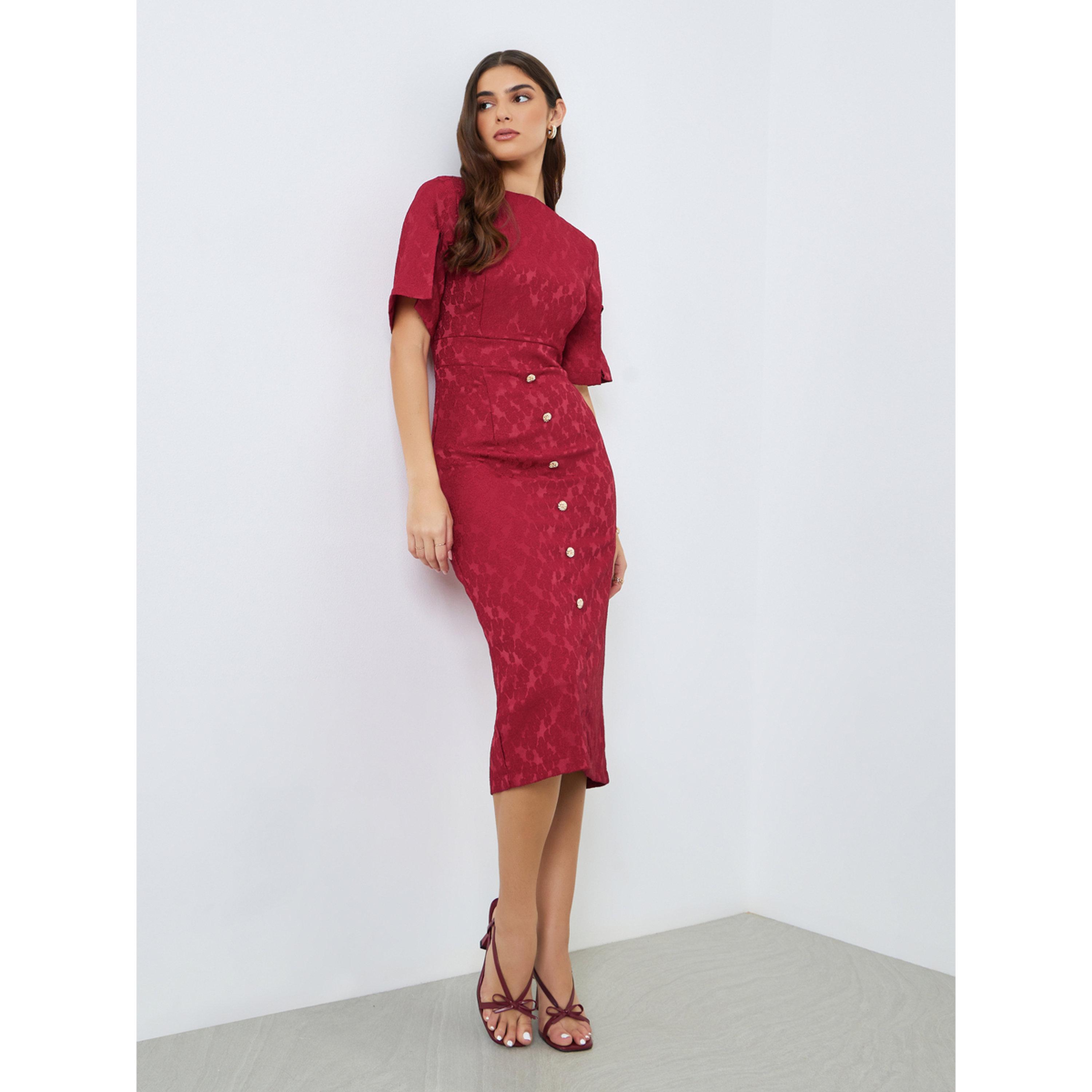 فستان ميدي نسائي ضيق بأكمام قصيرة-women-clothing-dresses-image-1
