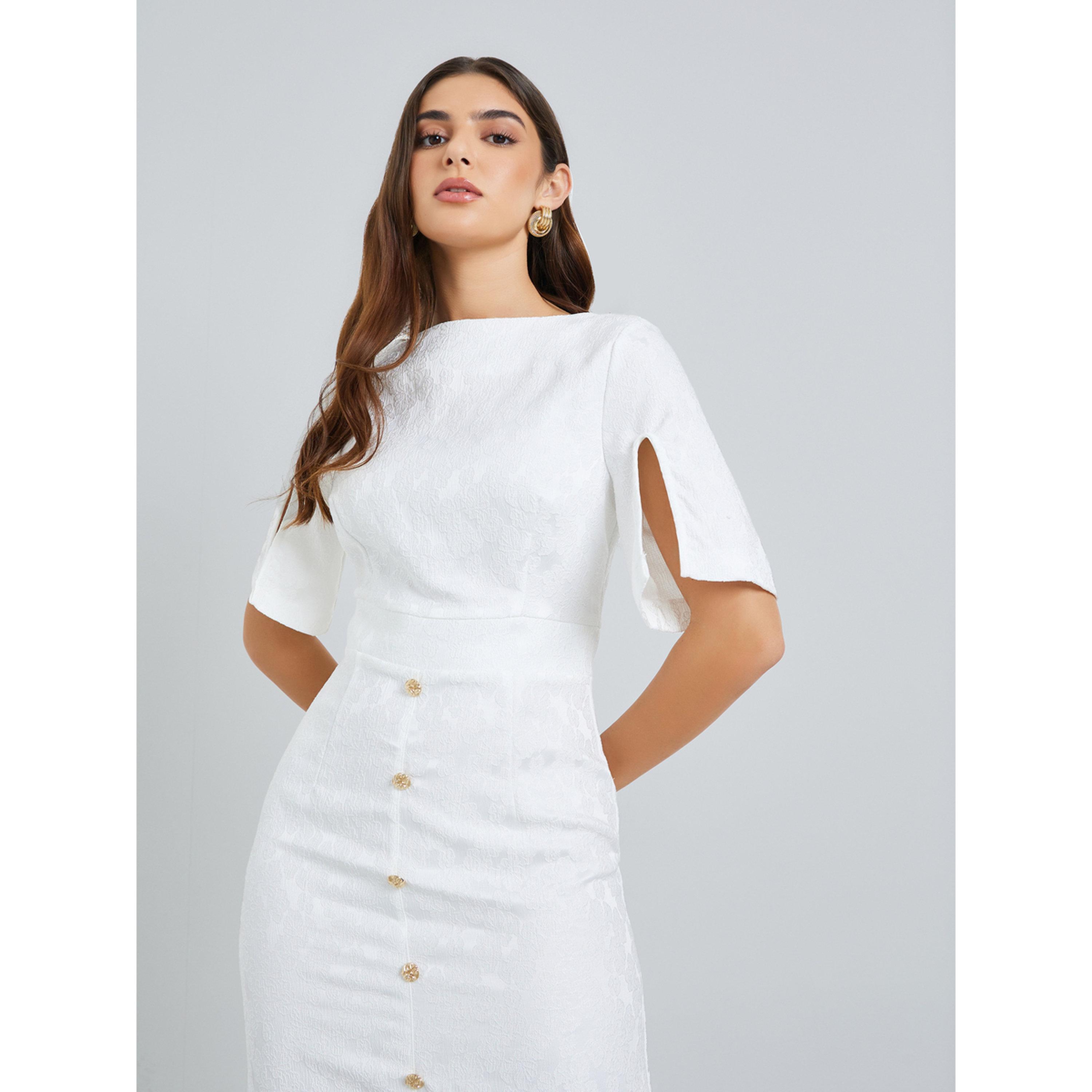 Styli Women Off-White Buttoned Sheath Midi Dress-women-clothing-dresses-image-2