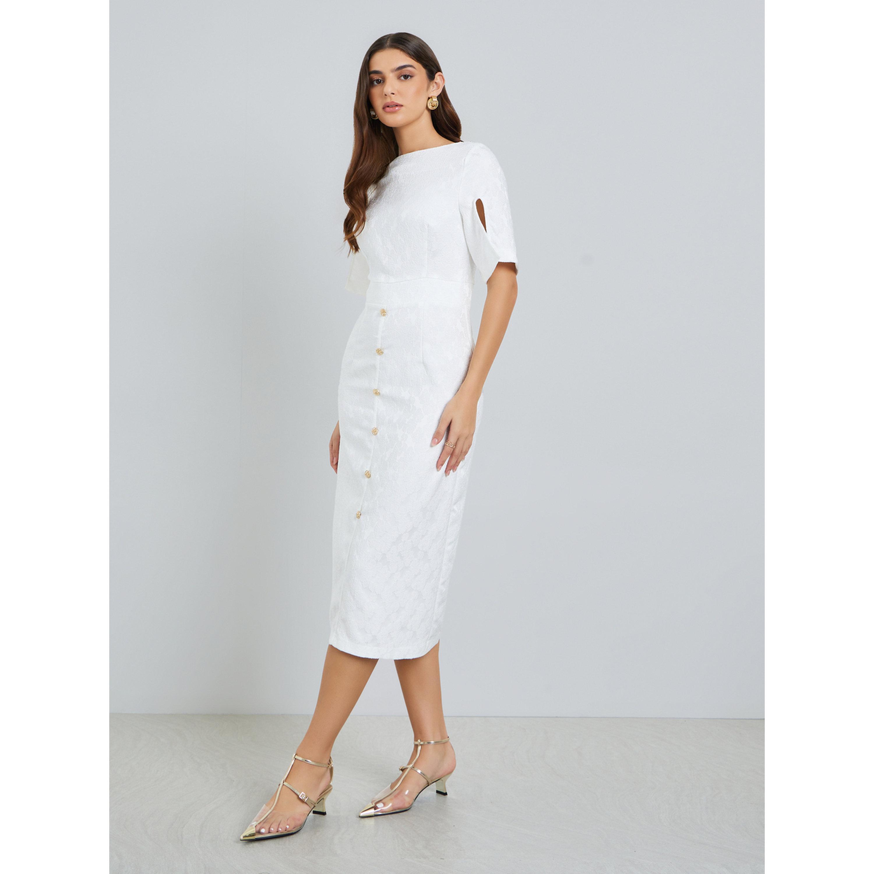 Styli Women Off-White Buttoned Sheath Midi Dress-women-clothing-dresses-image-3