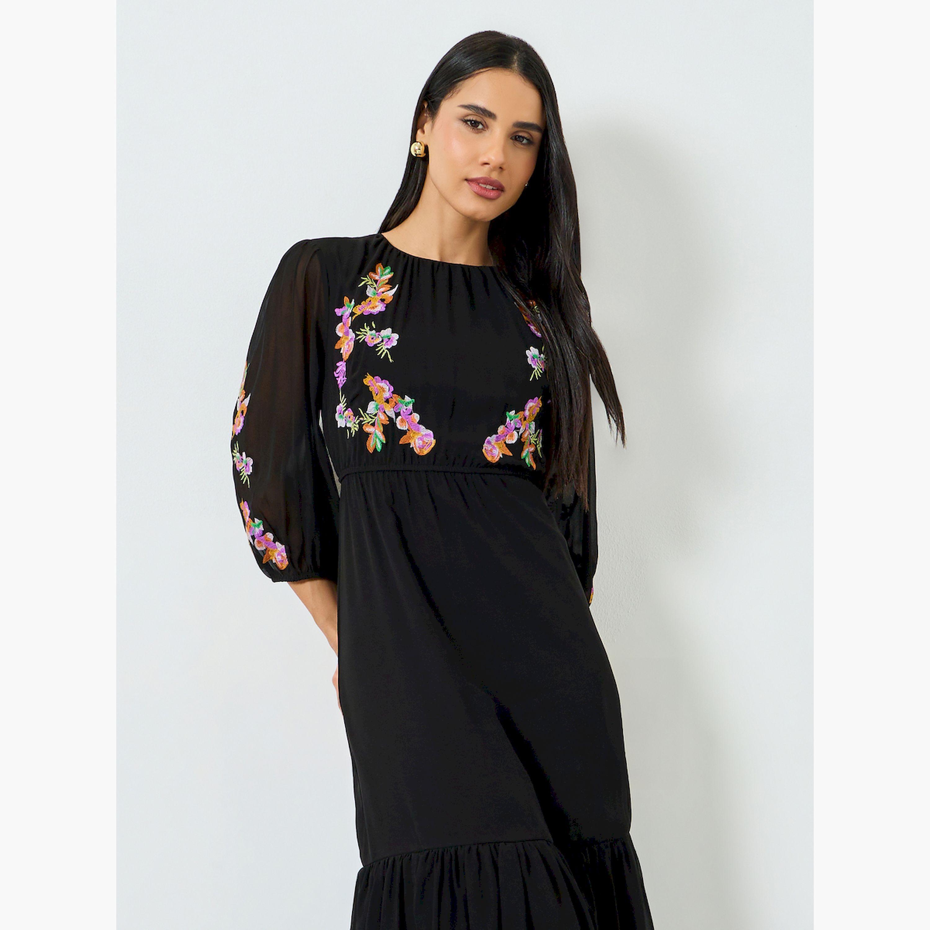فستان طويل مطرز بحافة كرانيش-women-clothing-dresses-image-2