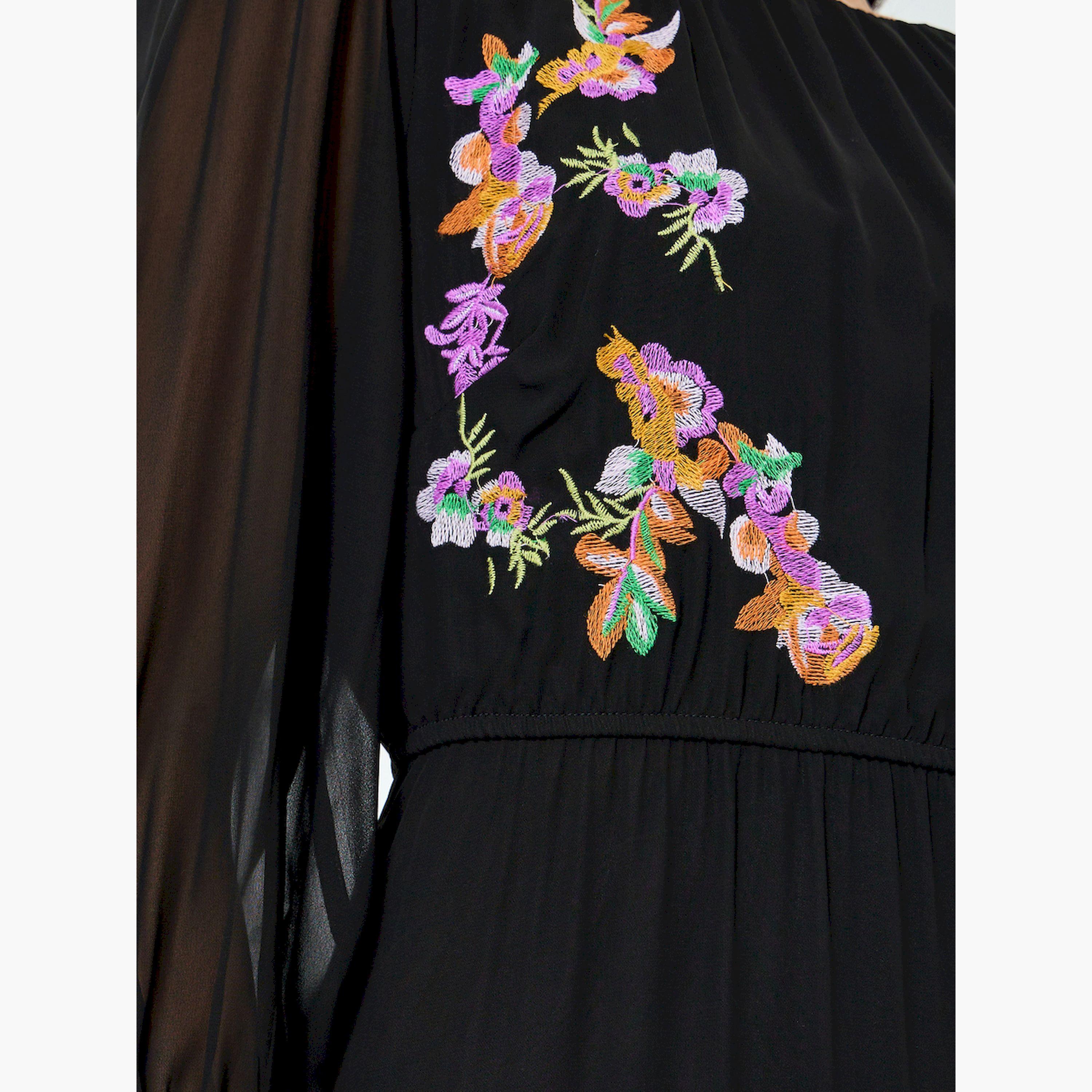 Styli Black Embroidered Ruffled Hem Maxi Dress-women-clothing-dresses-image-4
