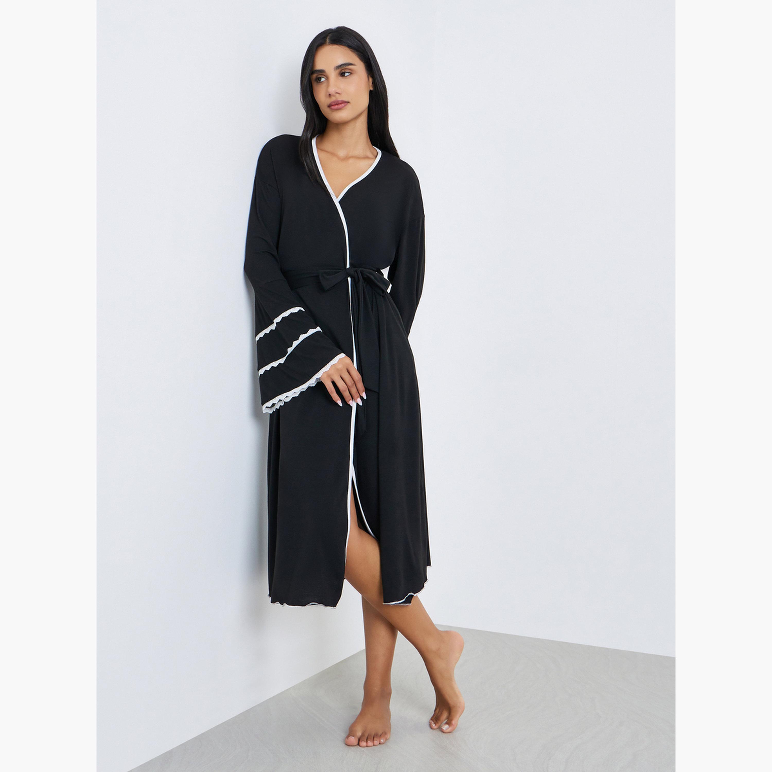 Styli Contrast Lace Flare Sleeve Robe-women-clothing-nightwear-robes-image-1