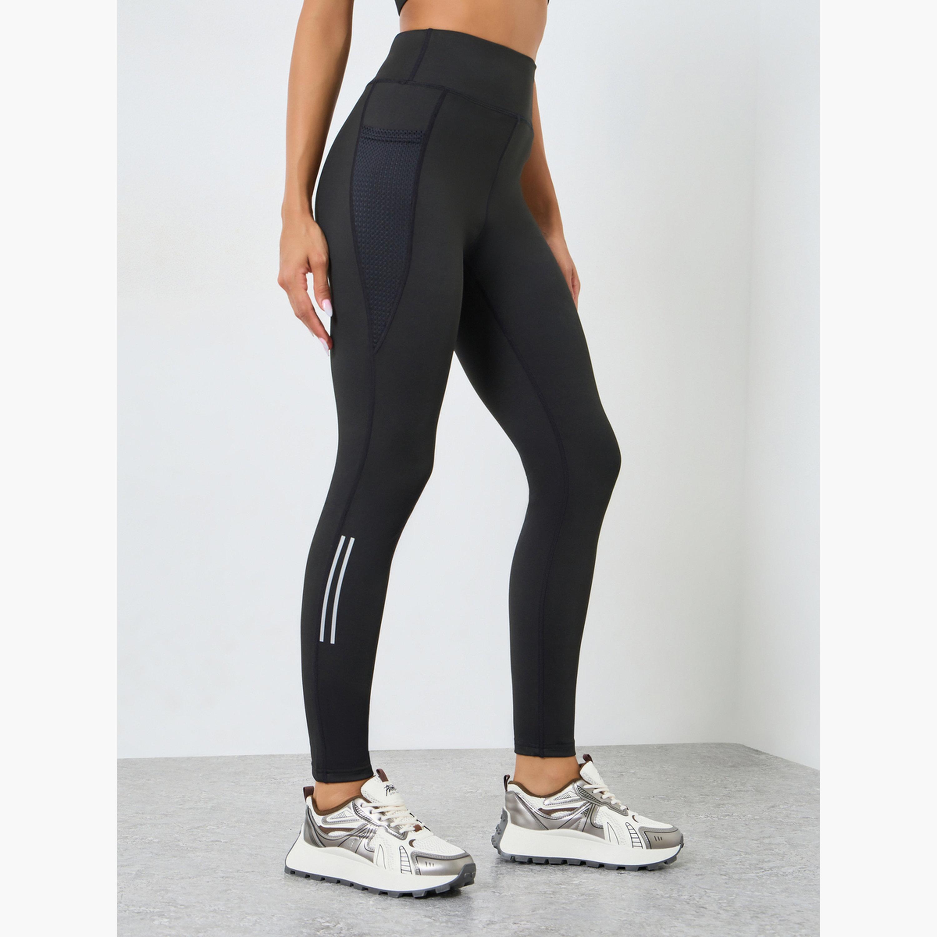 Styli Women Black Solid Leggings with Mesh Pocket-women-clothing-bottoms-leggings-image-1