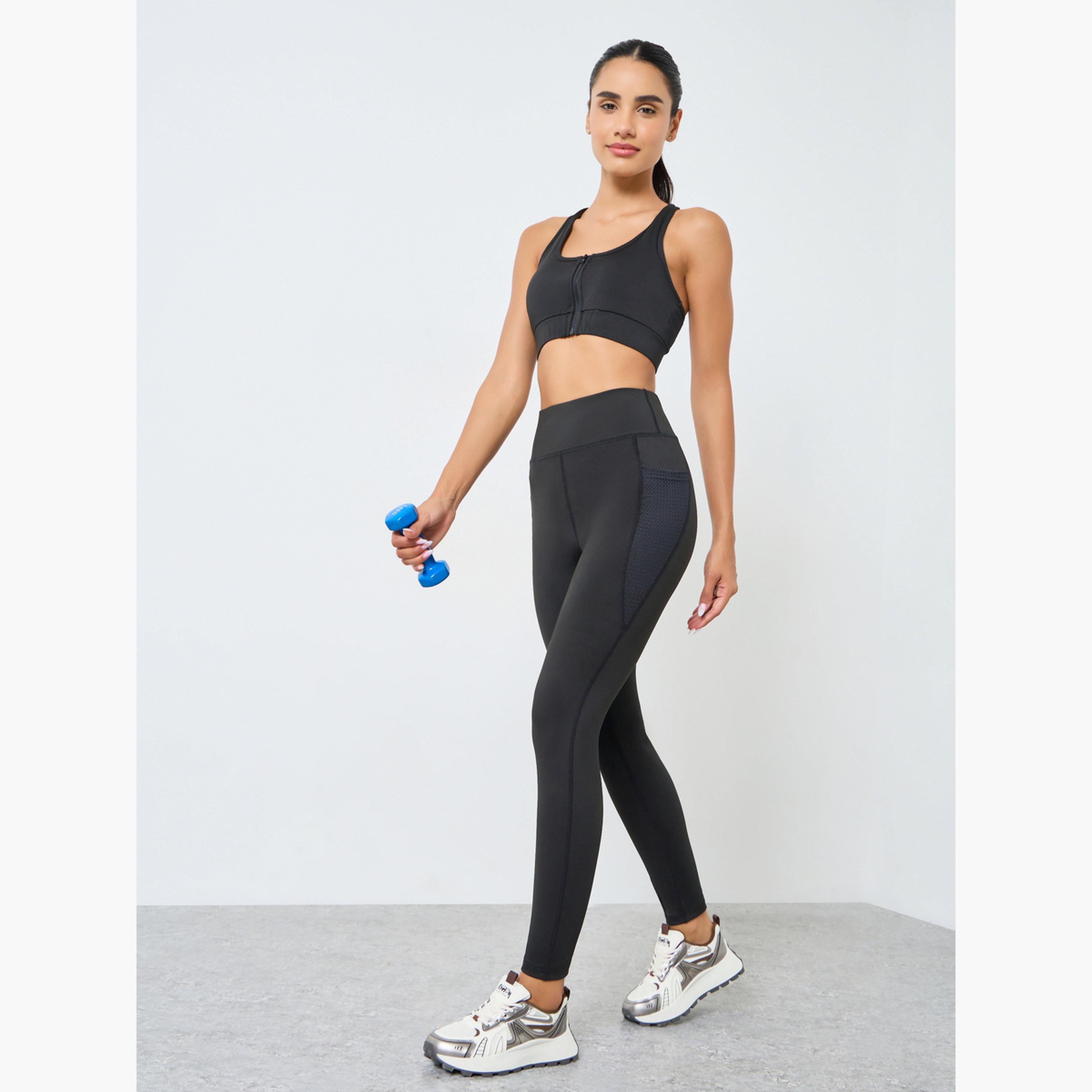 Styli Women Black Solid Leggings with Mesh Pocket-women-clothing-bottoms-leggings-image-2